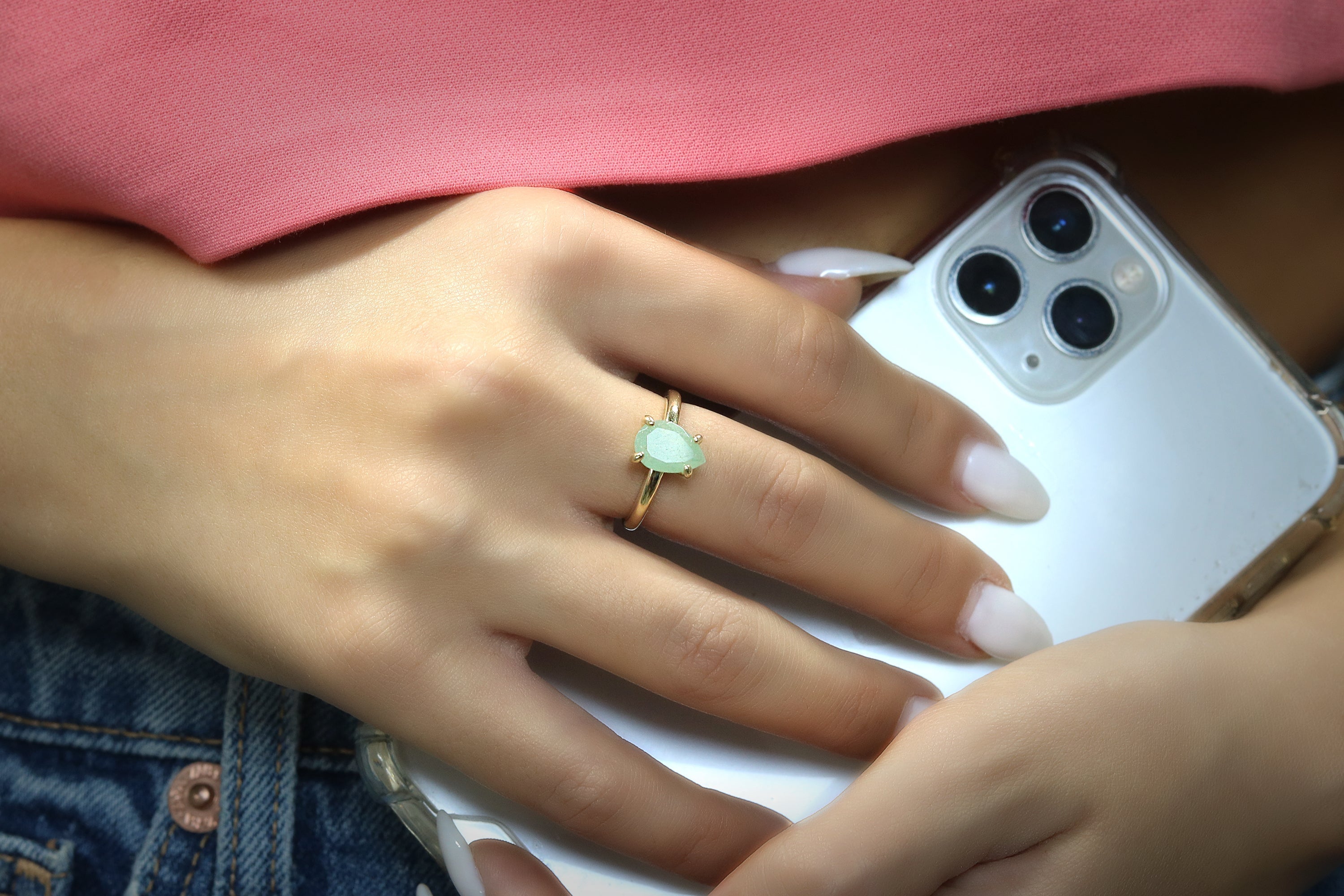 Green Aventurine Ring in 14k Gold Filling Rings Anemone Unique
