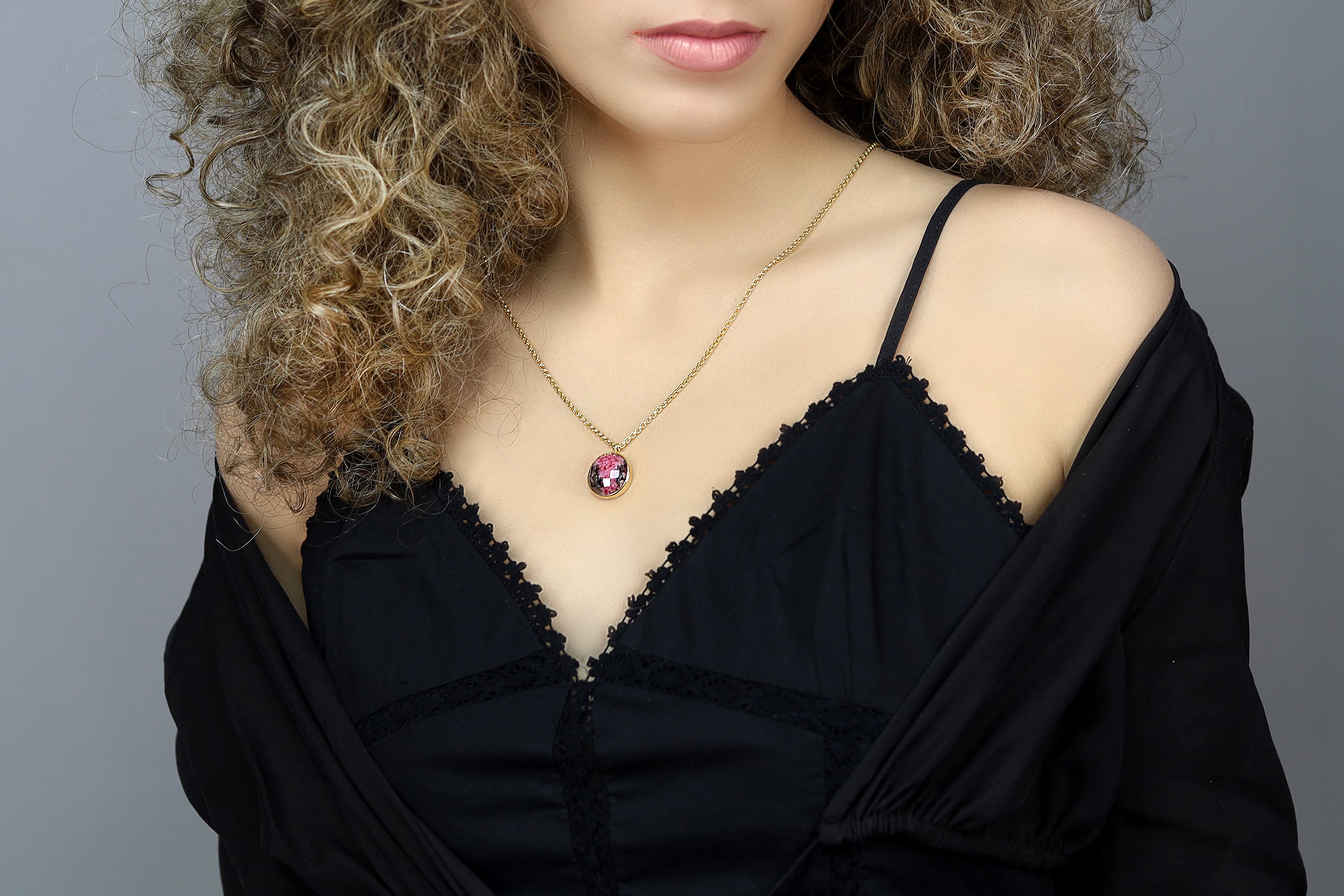 Bezel Set 14k Gold Filled Rhodonite Necklace necklaces Anemone Limited