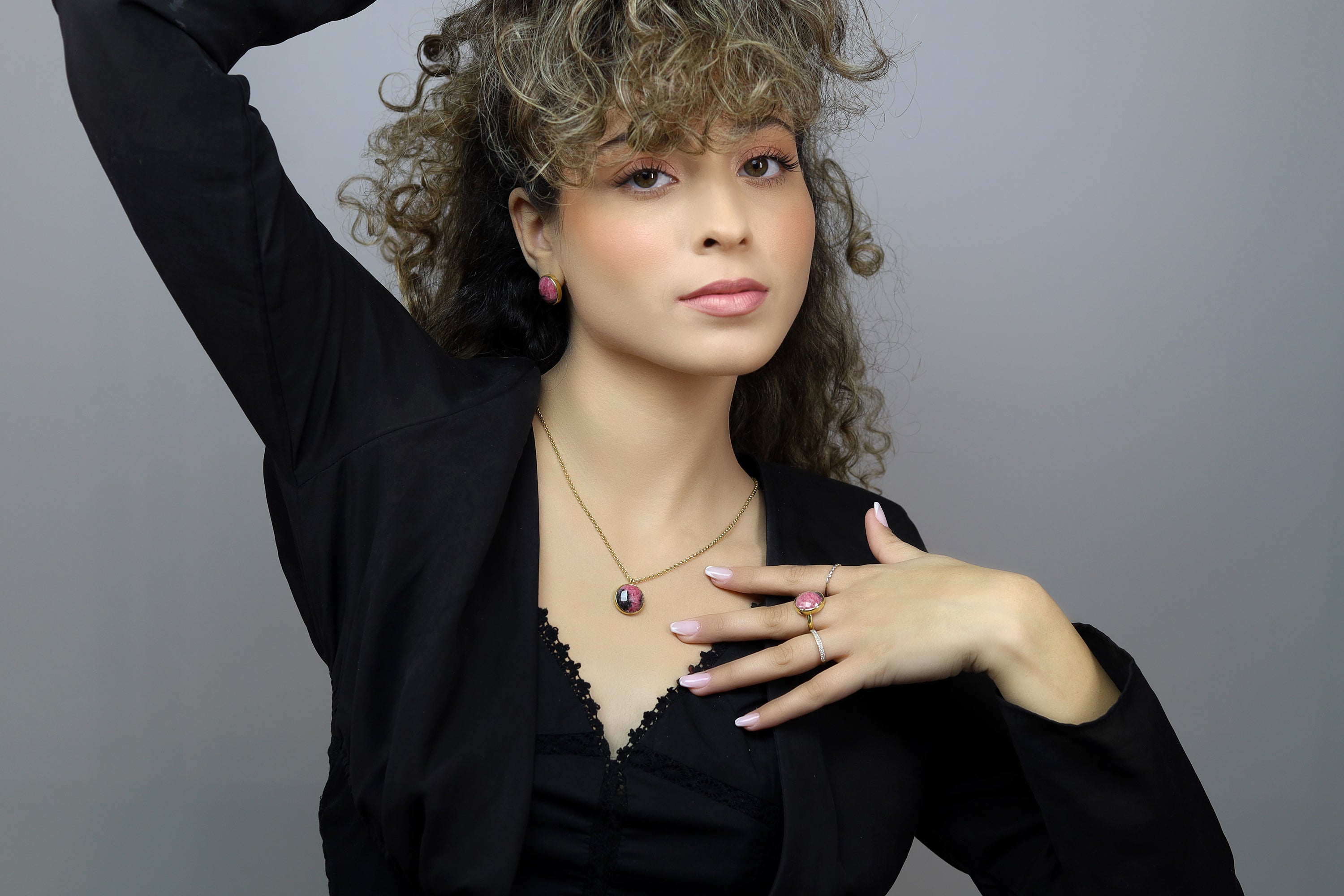 Rhodonite Stone Statement Gold Bezel Ring Rings Anemone Limited