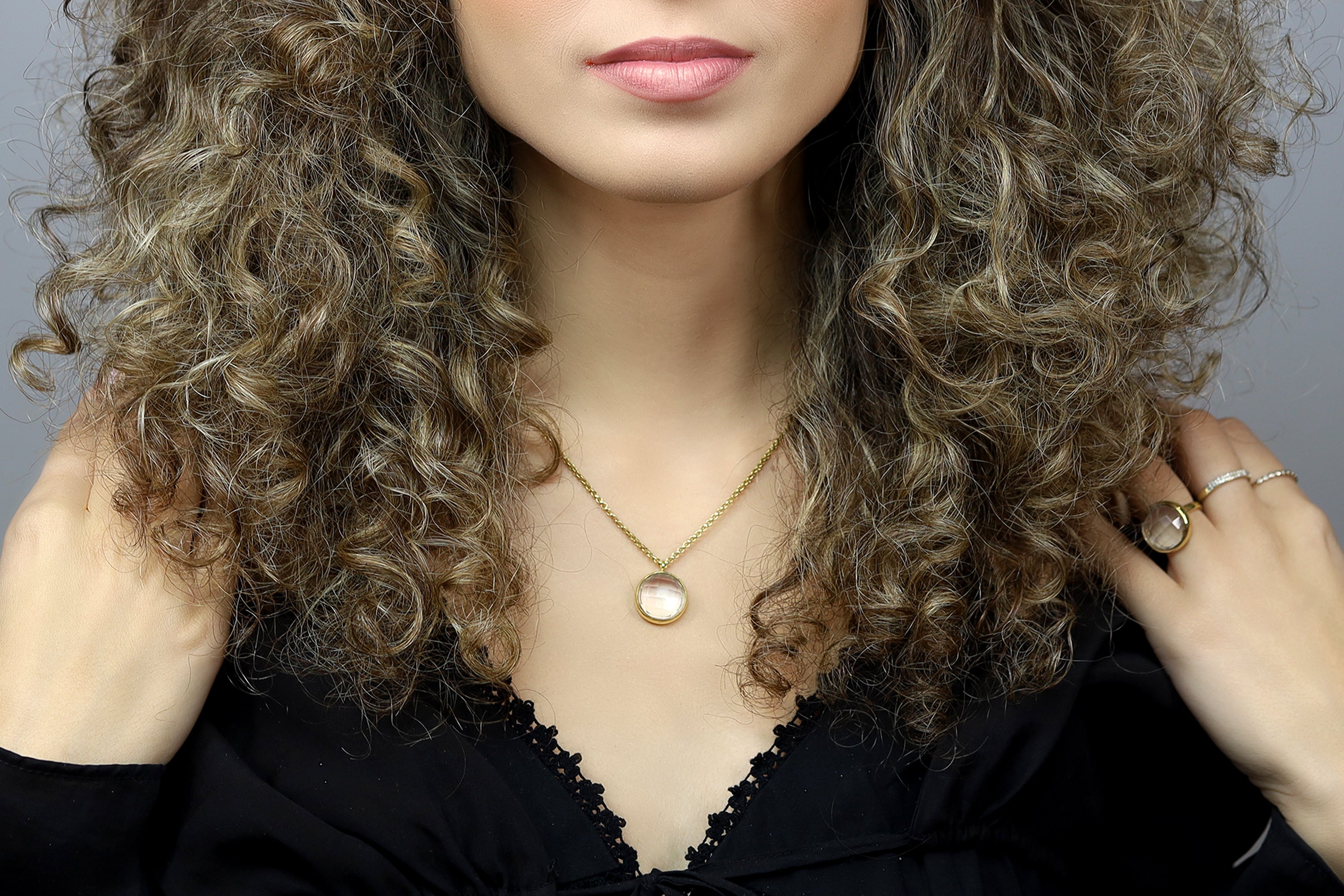 Statement Clear Quartz Bezel Set 14k Gold Necklace necklaces Anemone Limited