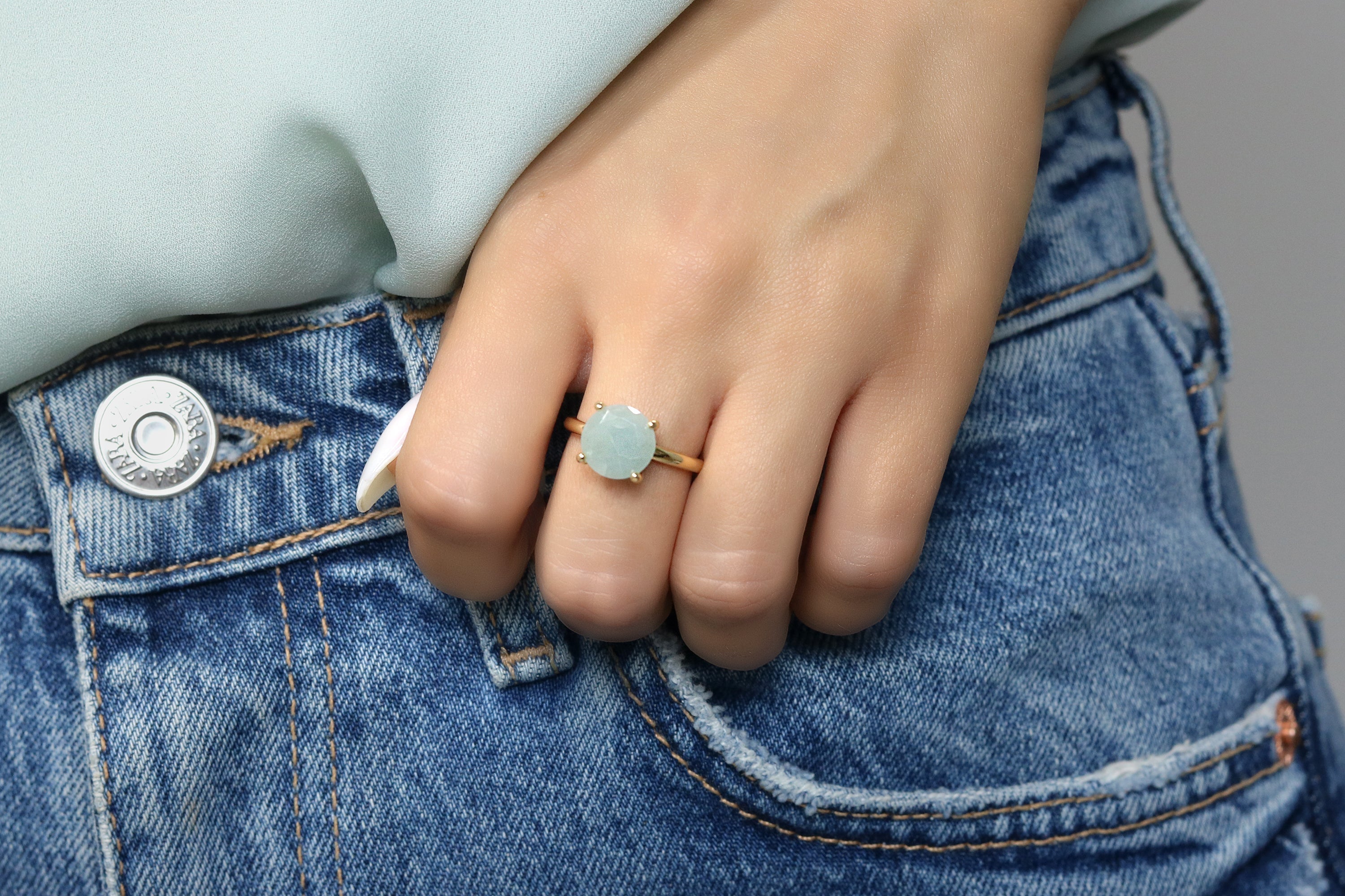 Aquamarine Jewelry Ring in 14K Gold Rings Anemone Unique