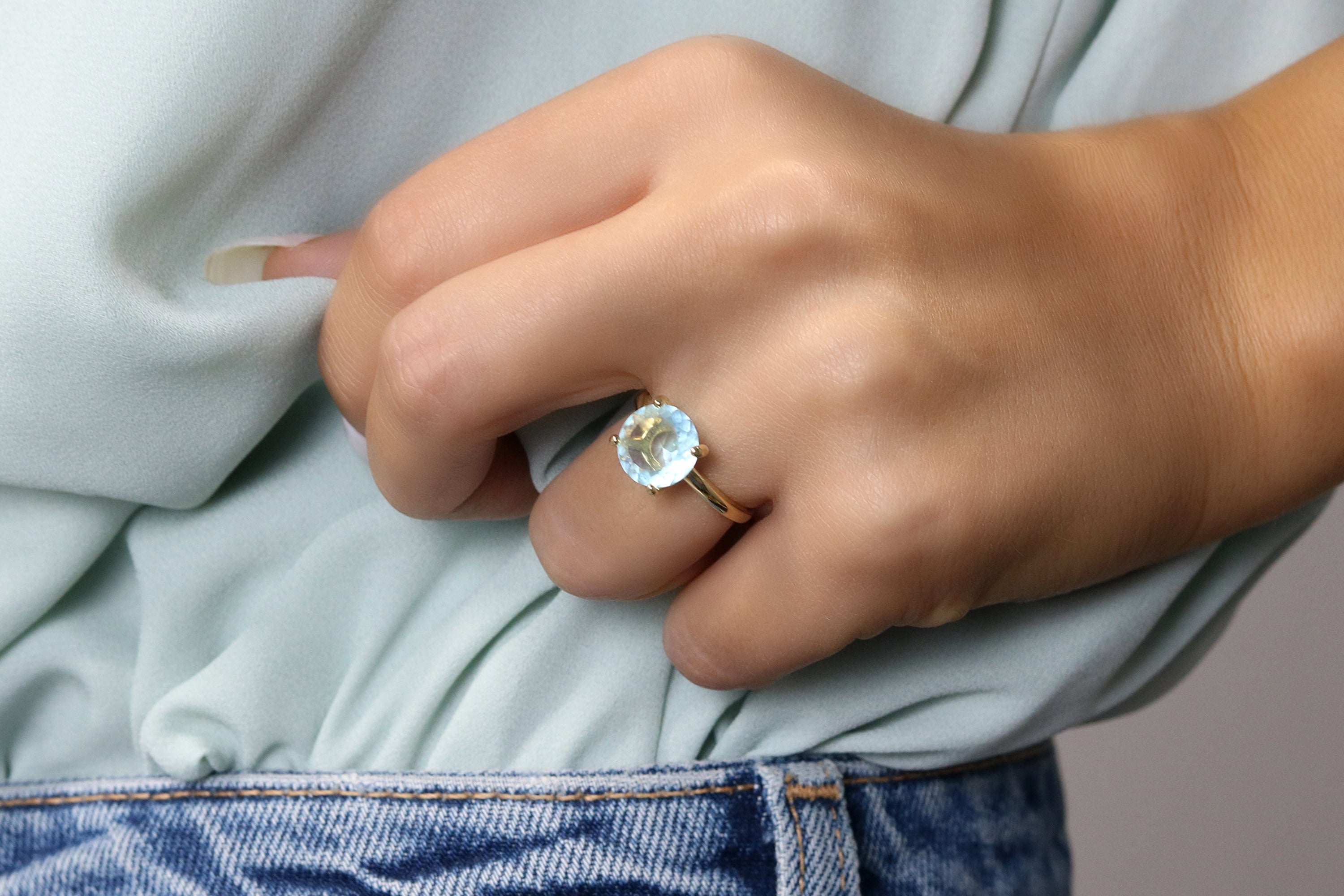 14K Rose Gold Blue Topaz Gemstone Ring Rings Anemone Unique