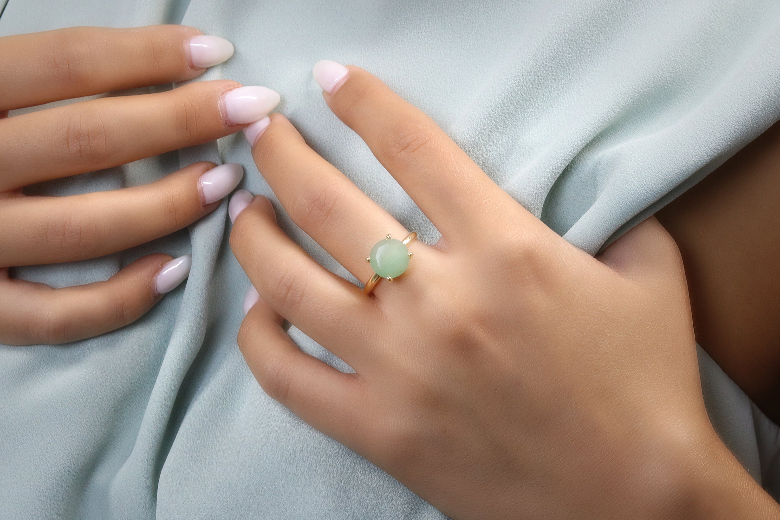 Rich Green Aventurine Ring in 14k Rose Gold Rings Anemone Unique