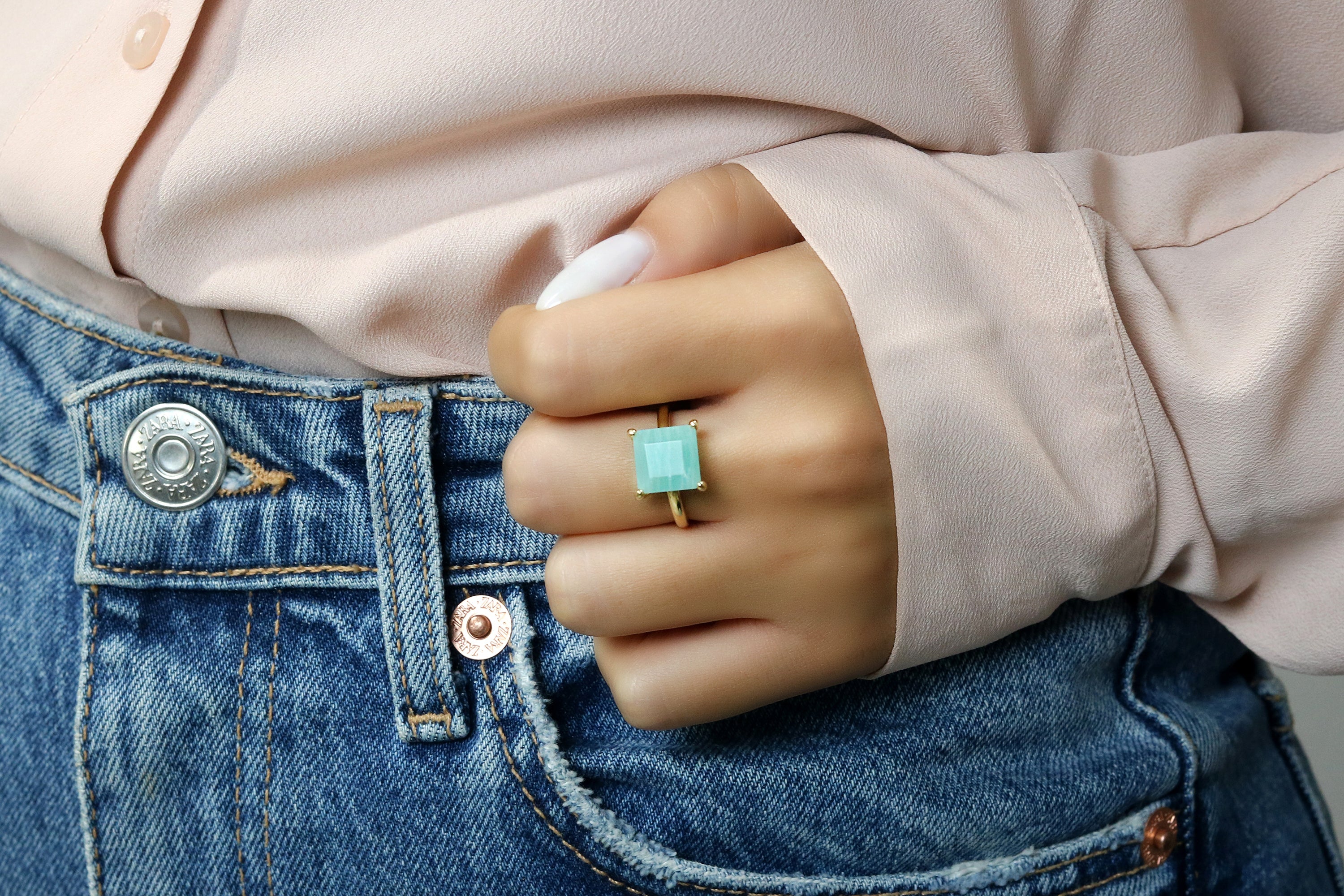 Square Amazonite Sterling Silver Ring Rings Anemone Unique