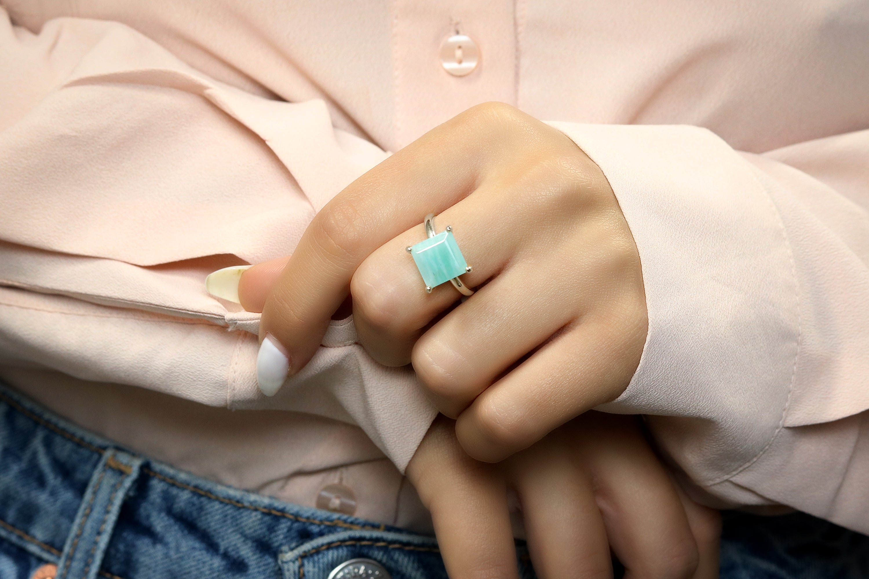 Square Amazonite Sterling Silver Ring Rings Anemone Unique