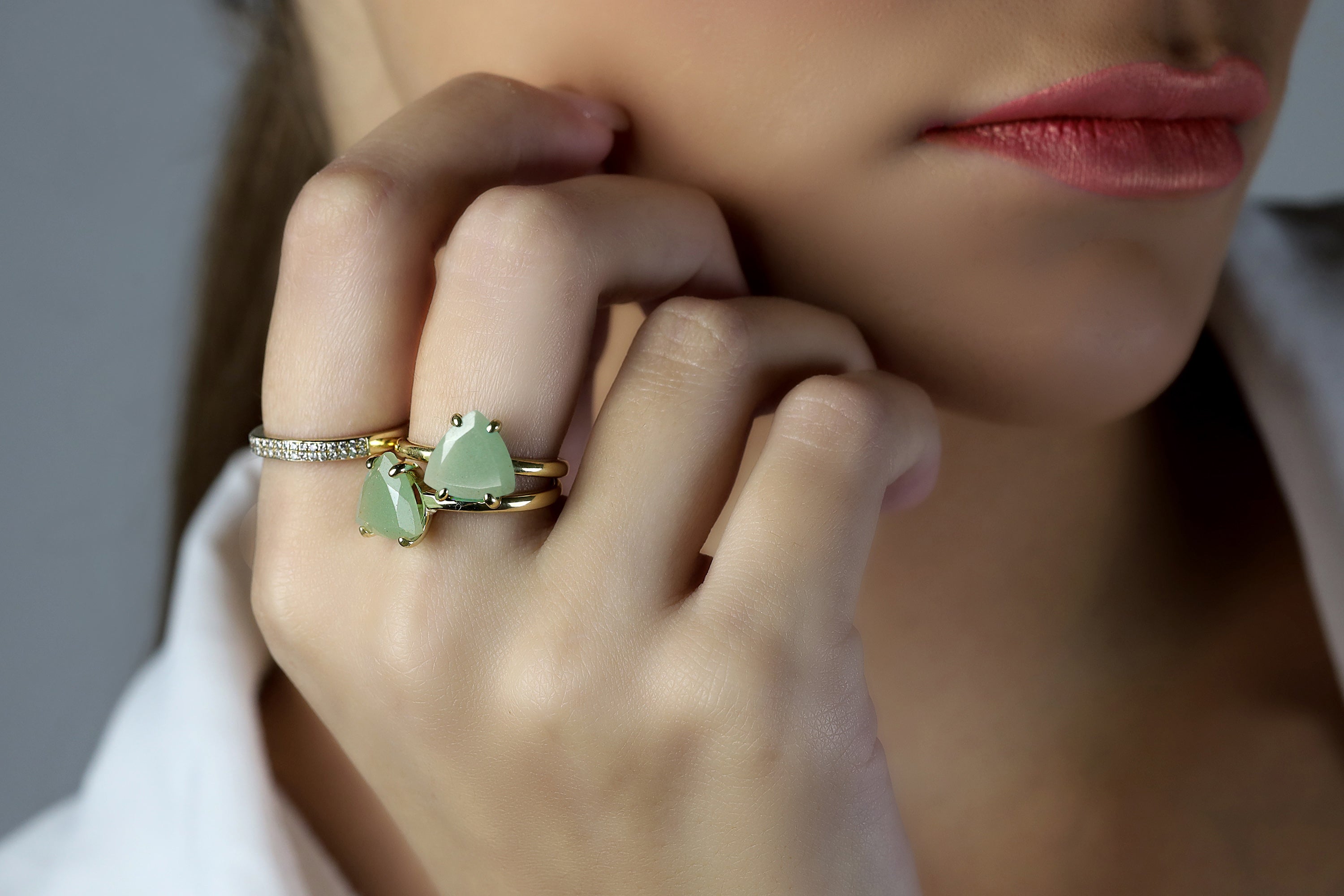 14K Gold-filled Ring with Green Aventurine Rings Anemone Unique