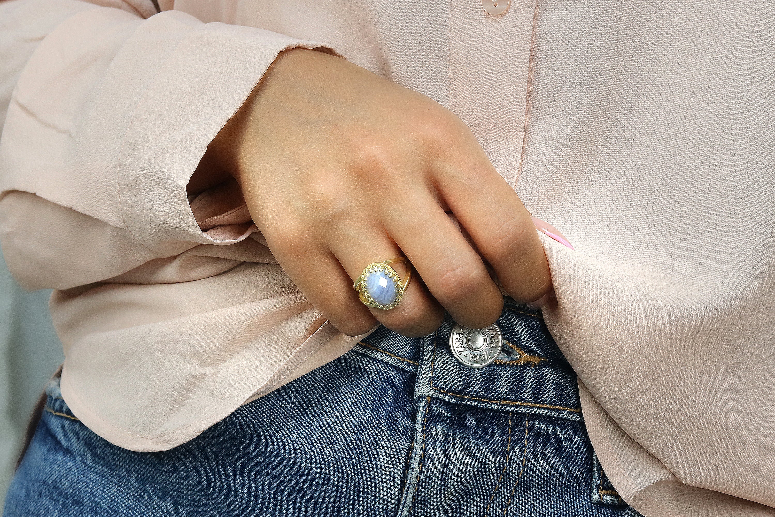 Lovely Oval Blue Lace Agate Sterling Silver Ring Rings Anemone Jewelry