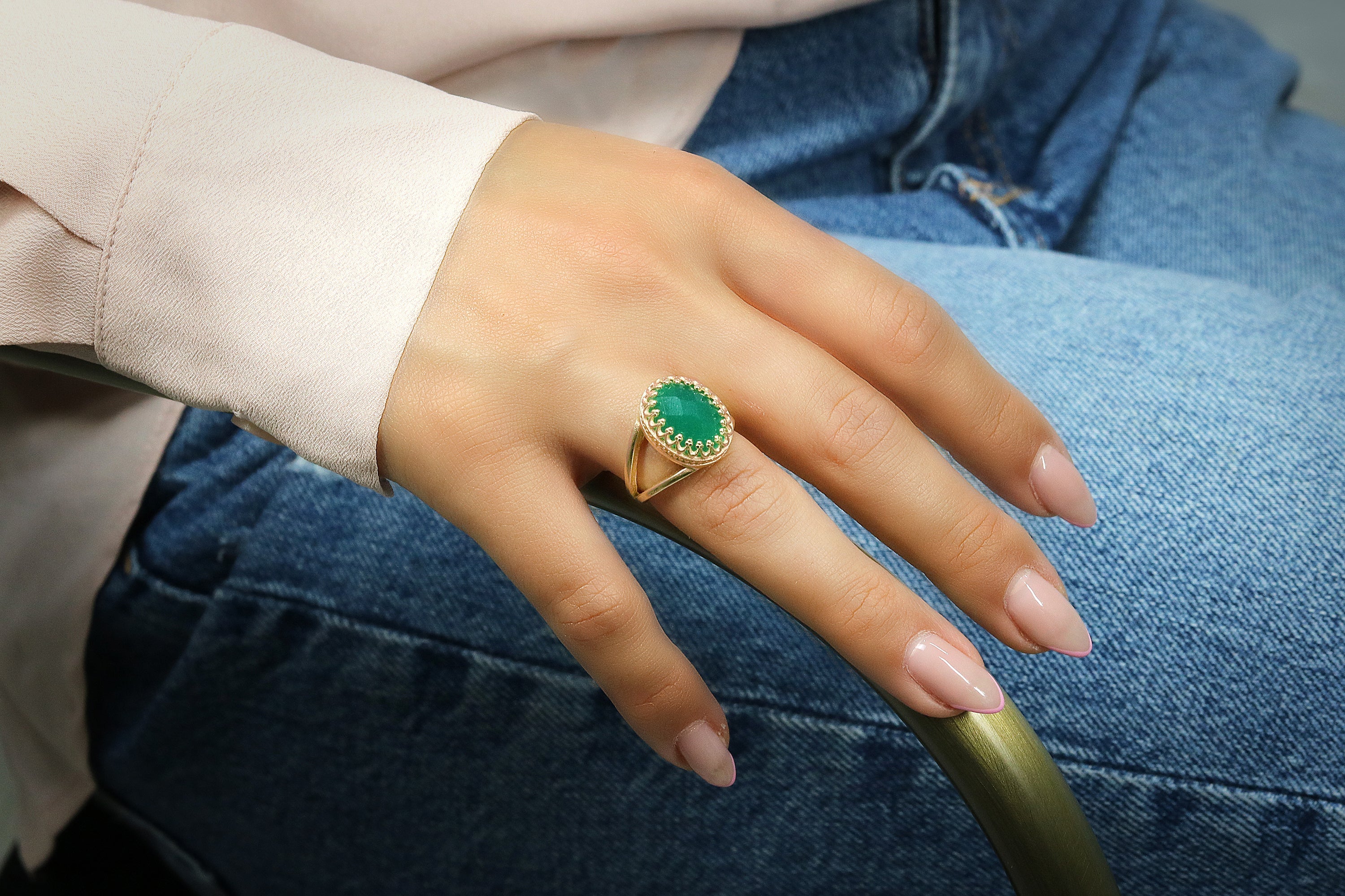 Green Onyx Ring in Rose Gold Rings Anemone Jewelry