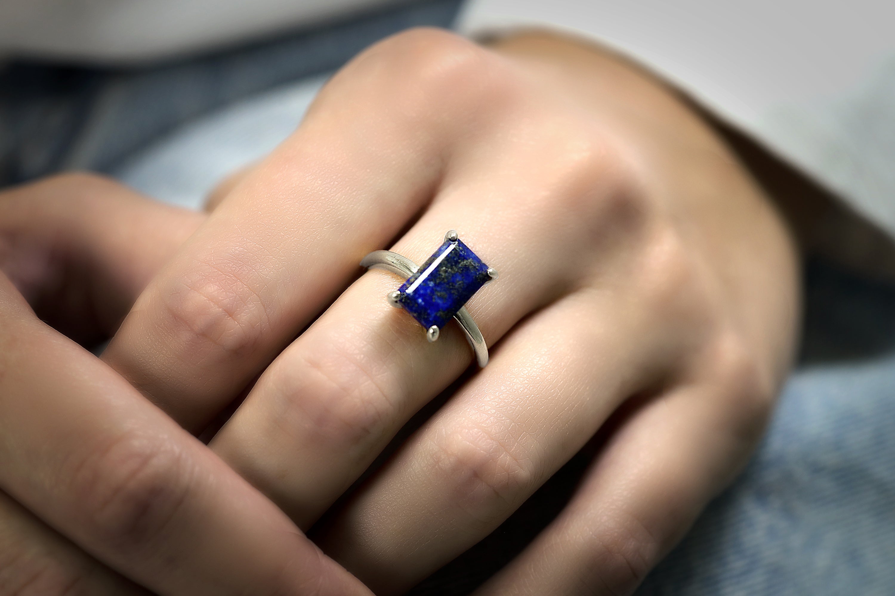 Rectangular Lapis Lazuli Ring in 925 Sterling Silver Rings Anemone Unique