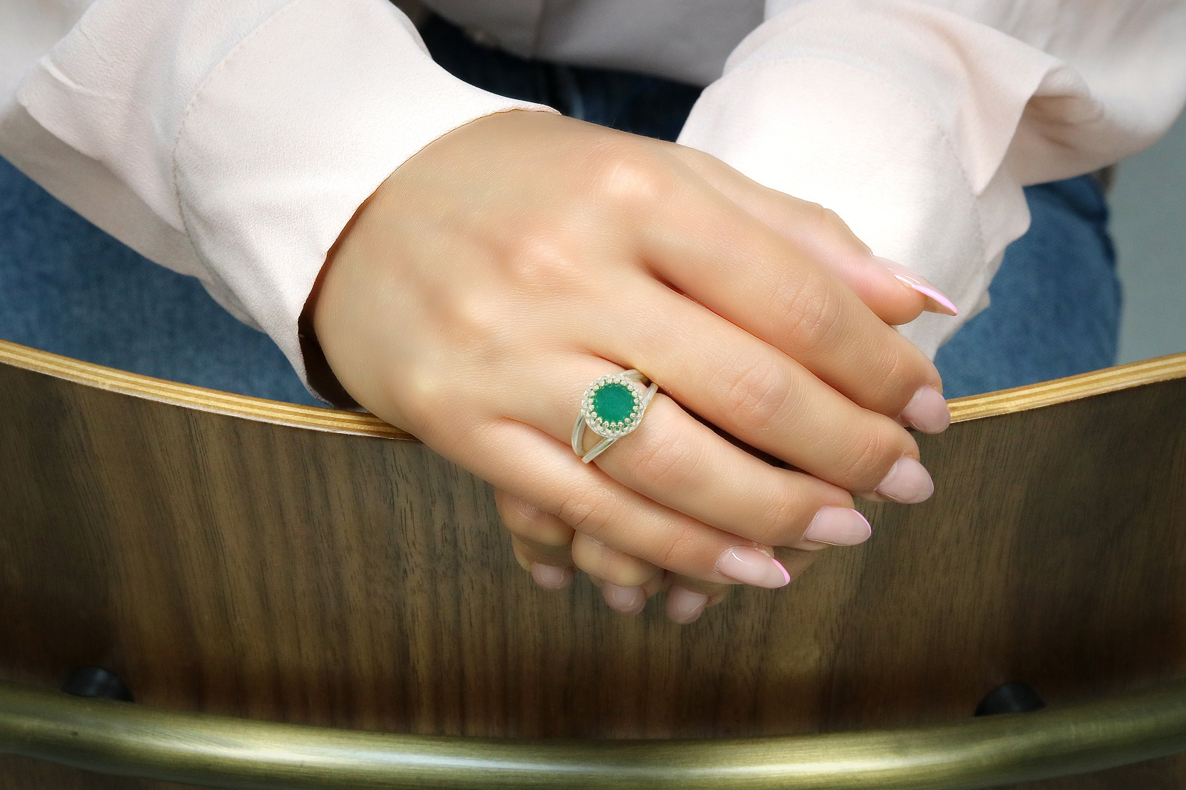 Rose Gold Filled Ring with Green Onyx Rings Anemone Jewelry