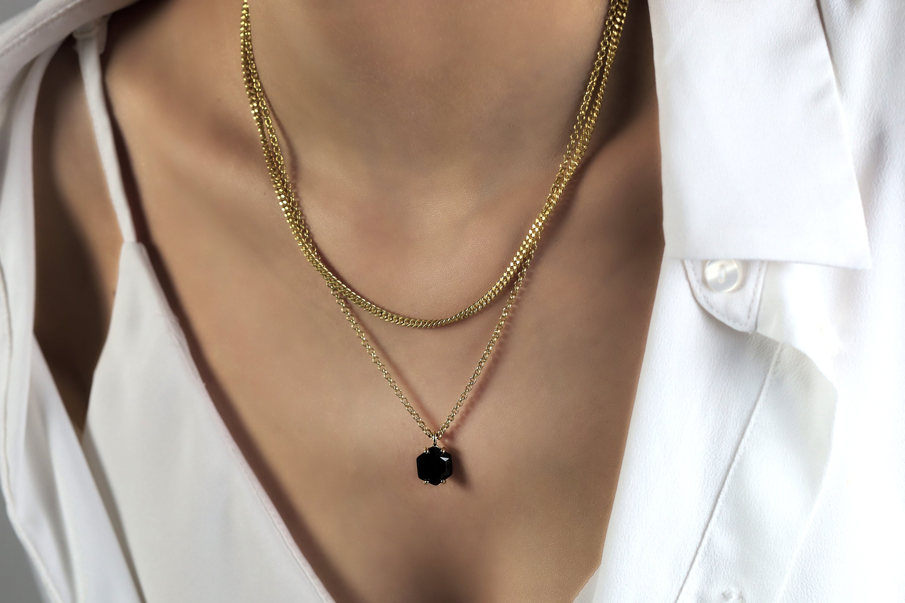 Sterling Silver Black Onyx Hexagon Necklace necklaces Anemone Unique