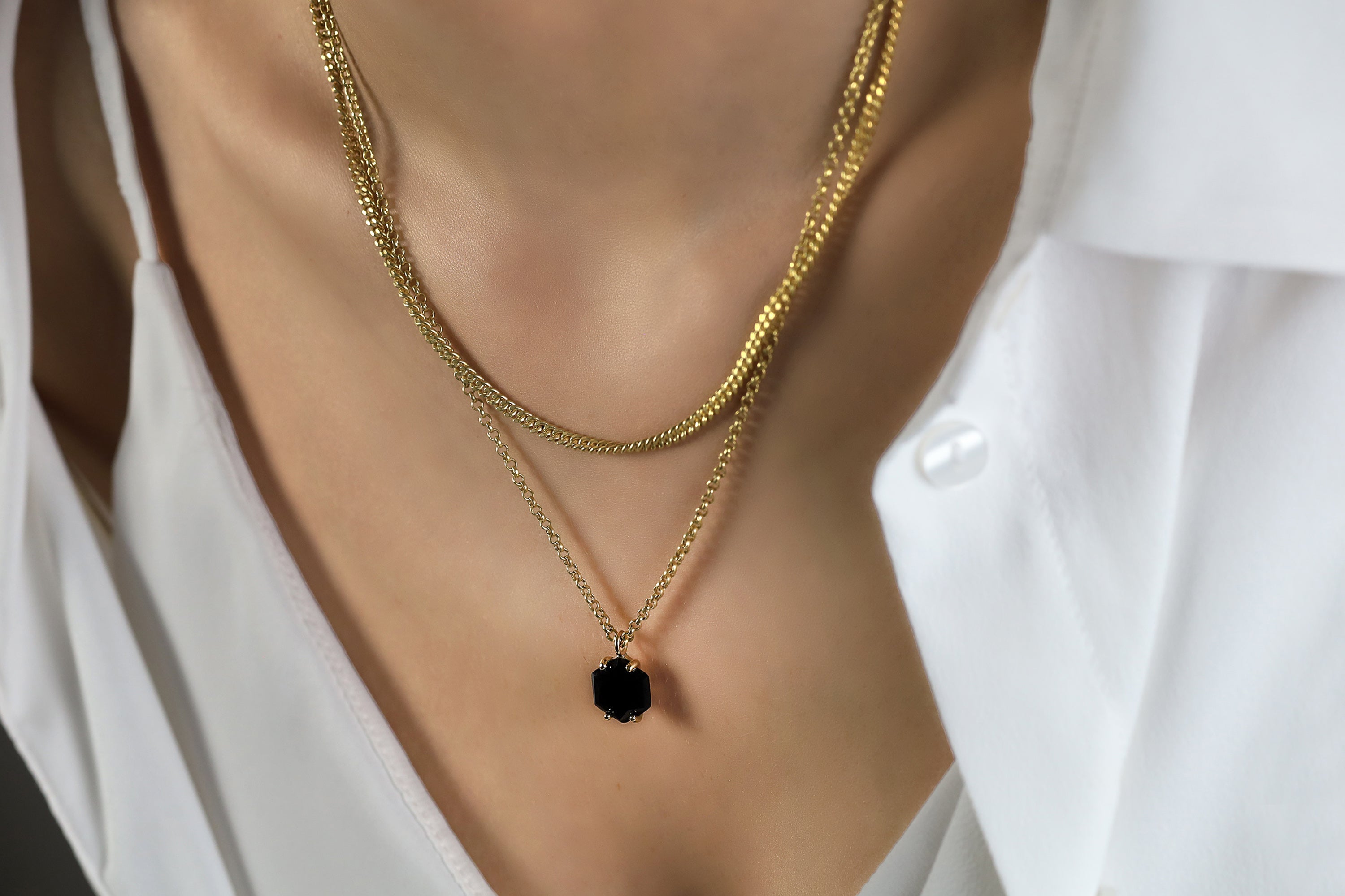 Black Onyx Necklace in Gold necklaces Anemone Unique