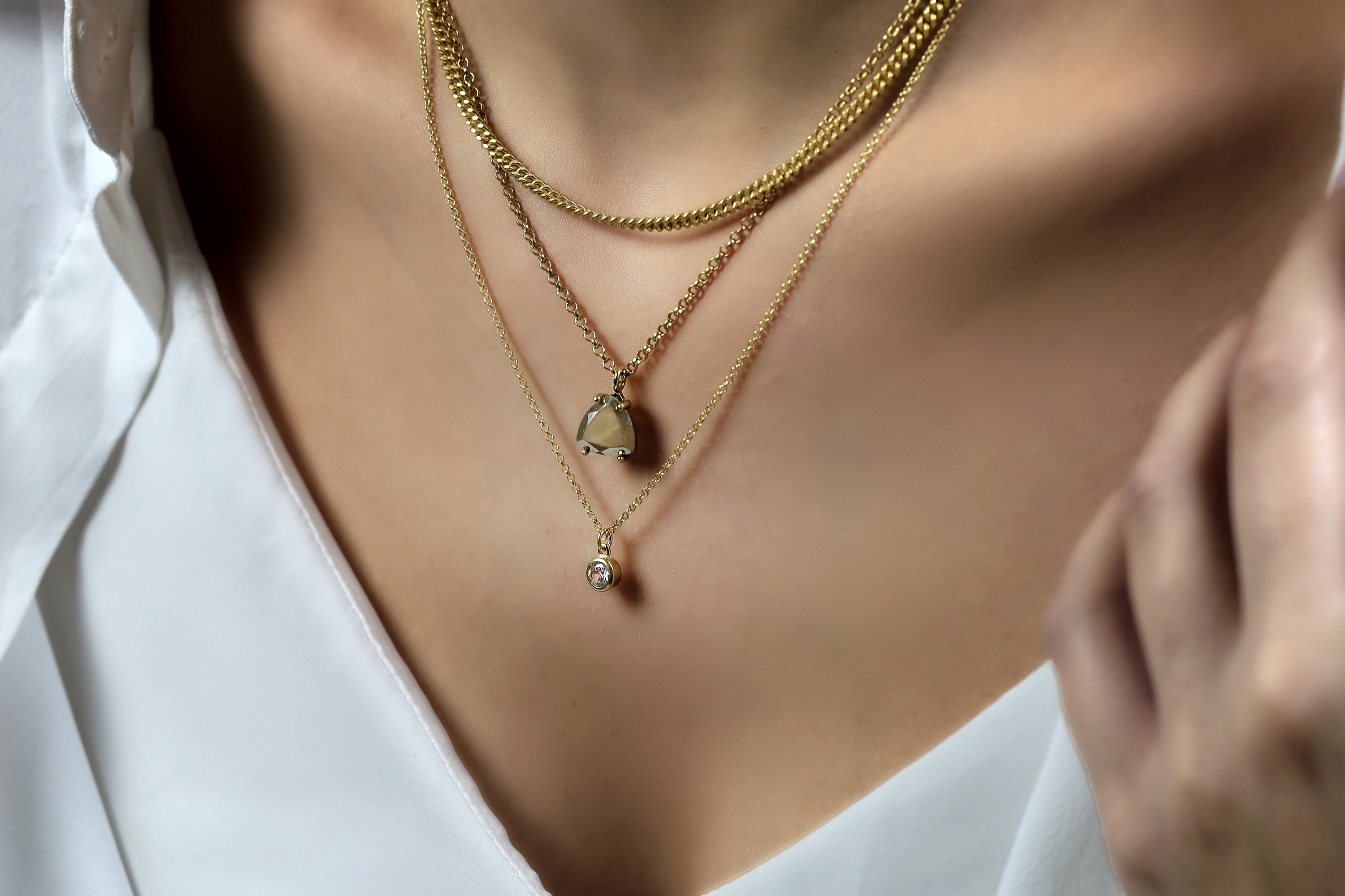 Single Stone Iron Pyrite Triangle Necklace in Gold necklaces Anemone Unique