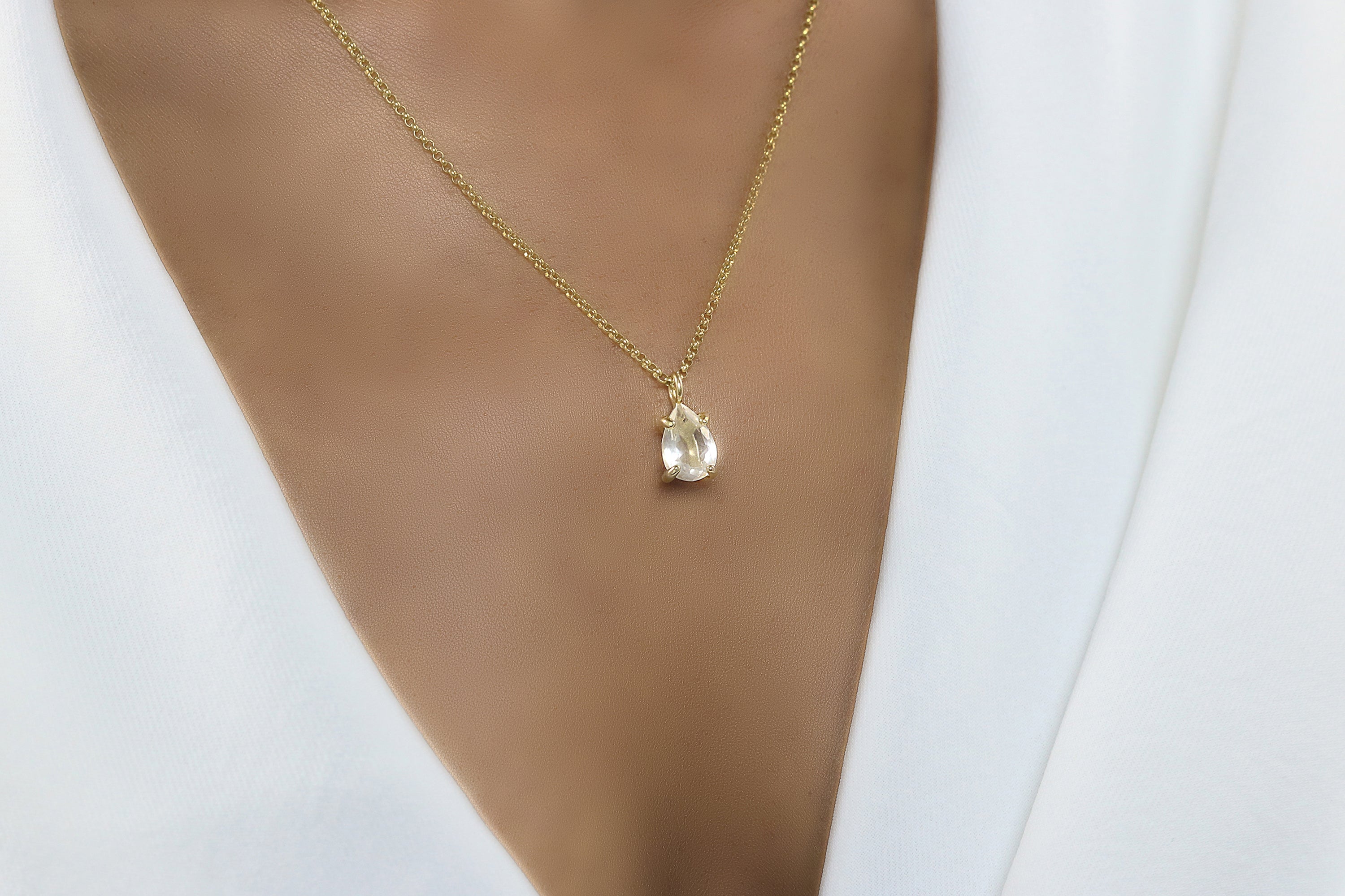 Dainty Pear Quartz Pendant Gold Necklace necklaces Anemone Unique