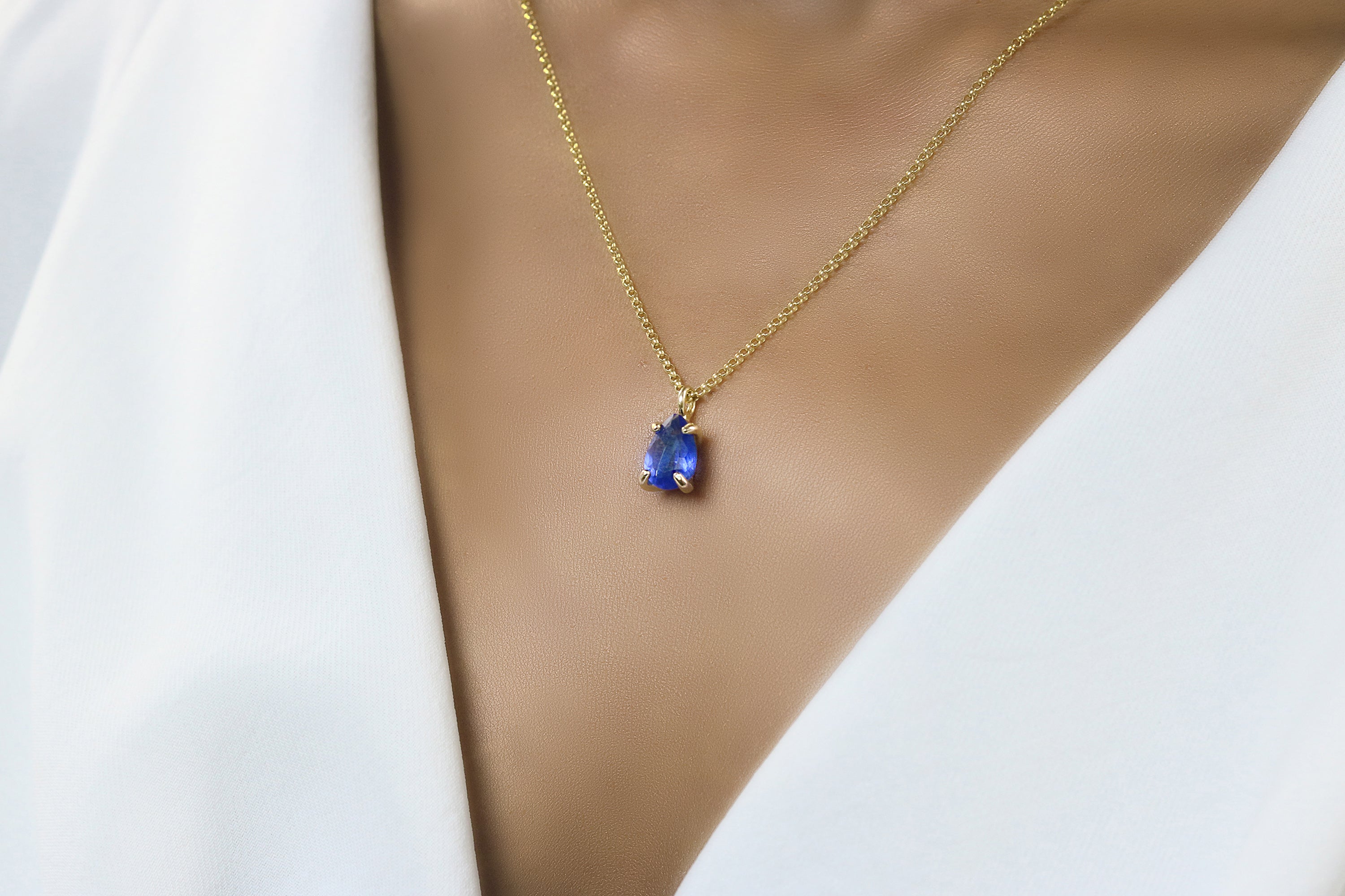 Pear Blue Sapphire Sterling Silver Necklace necklaces Anemone Unique