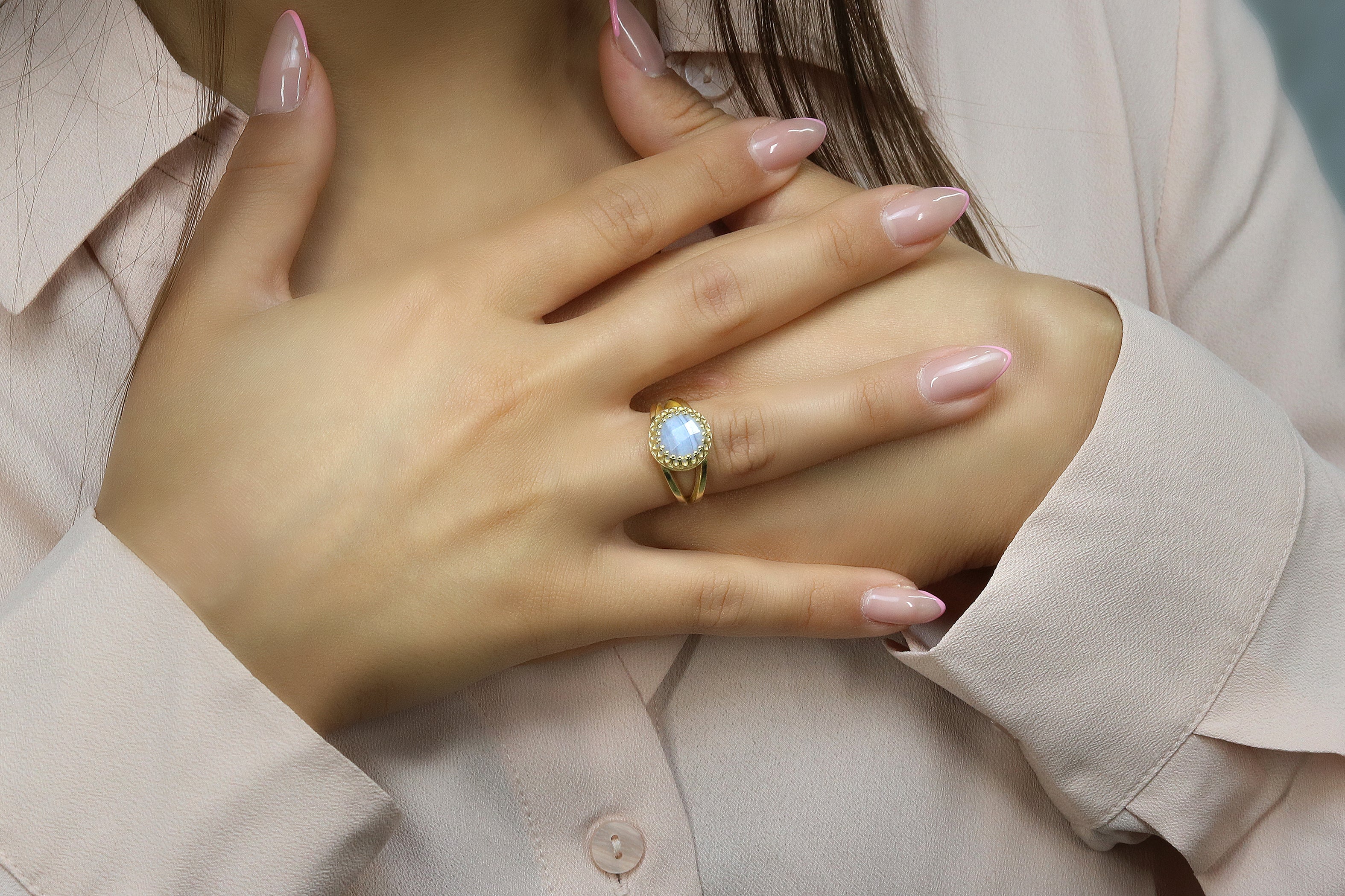 Blue Lace Agate in 925 Sterling Silver Rings Anemone Jewelry