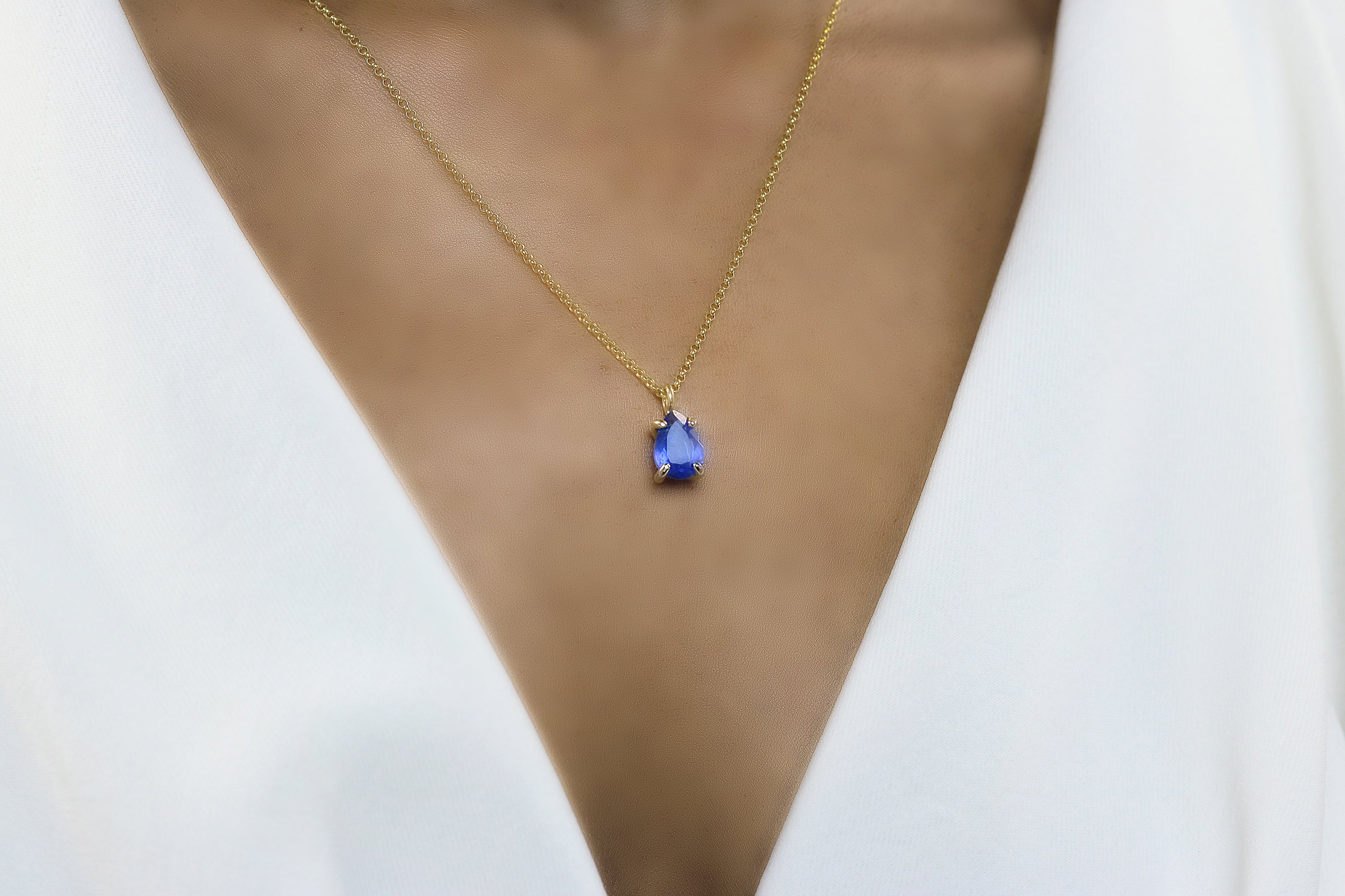 Pear Blue Sapphire Sterling Silver Necklace necklaces Anemone Unique