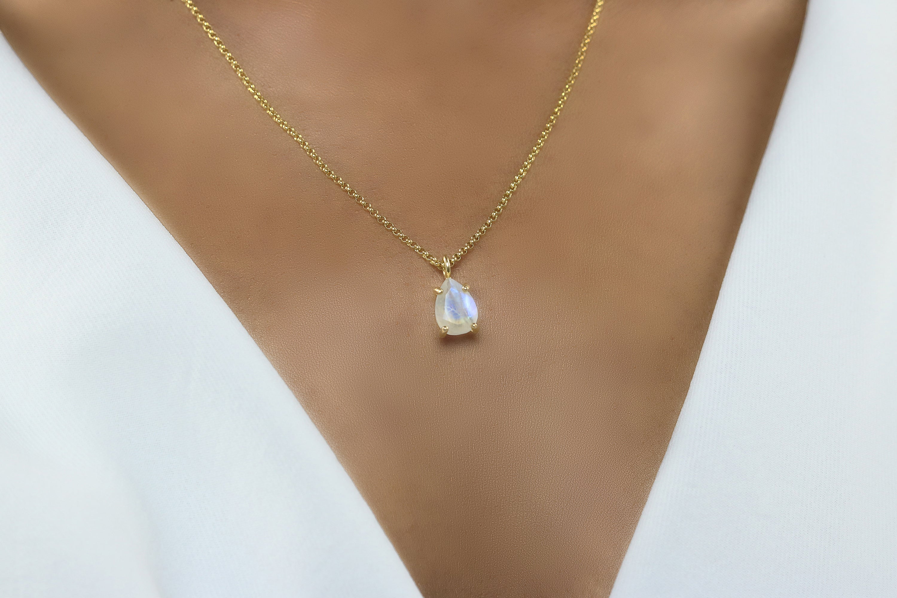 Rainbow Moonstone Dainty Gold Necklace necklaces Anemone Unique