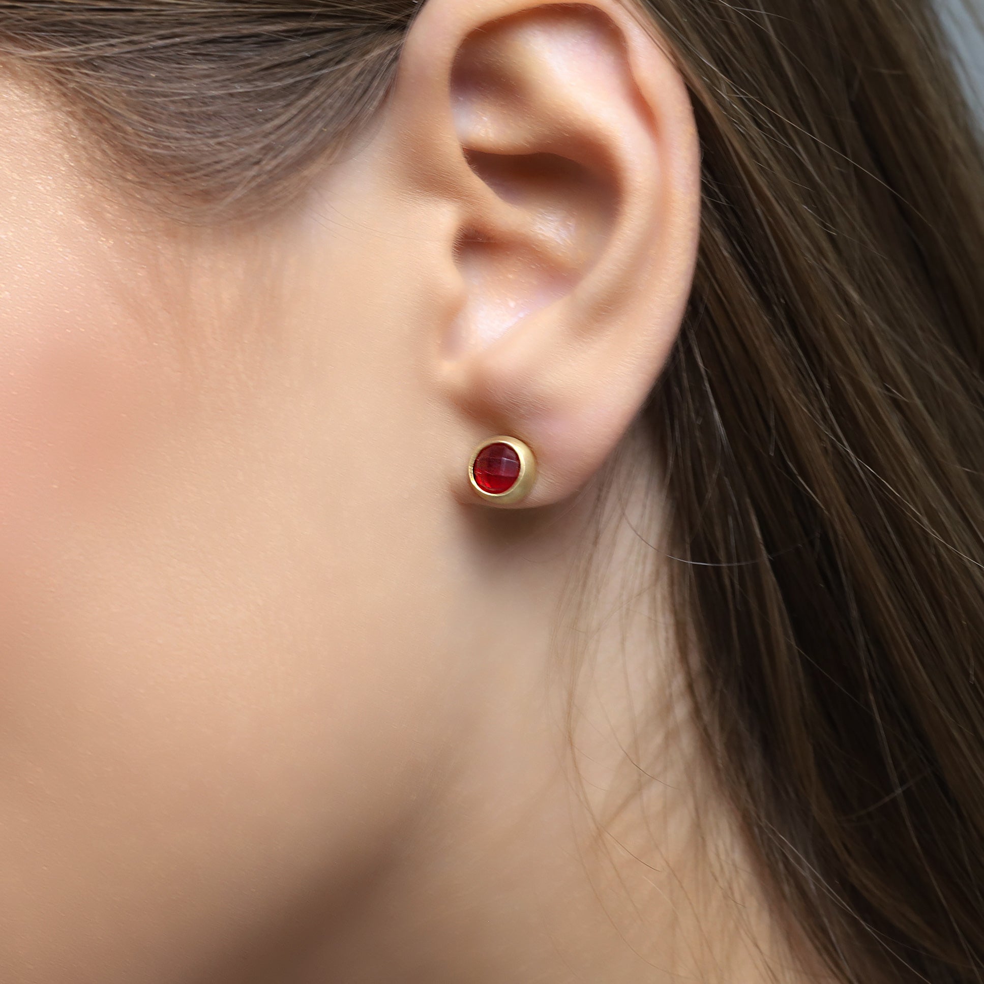 14k Solid Gold Bezel Set Garnet Earrings Earrings Anemone Limited