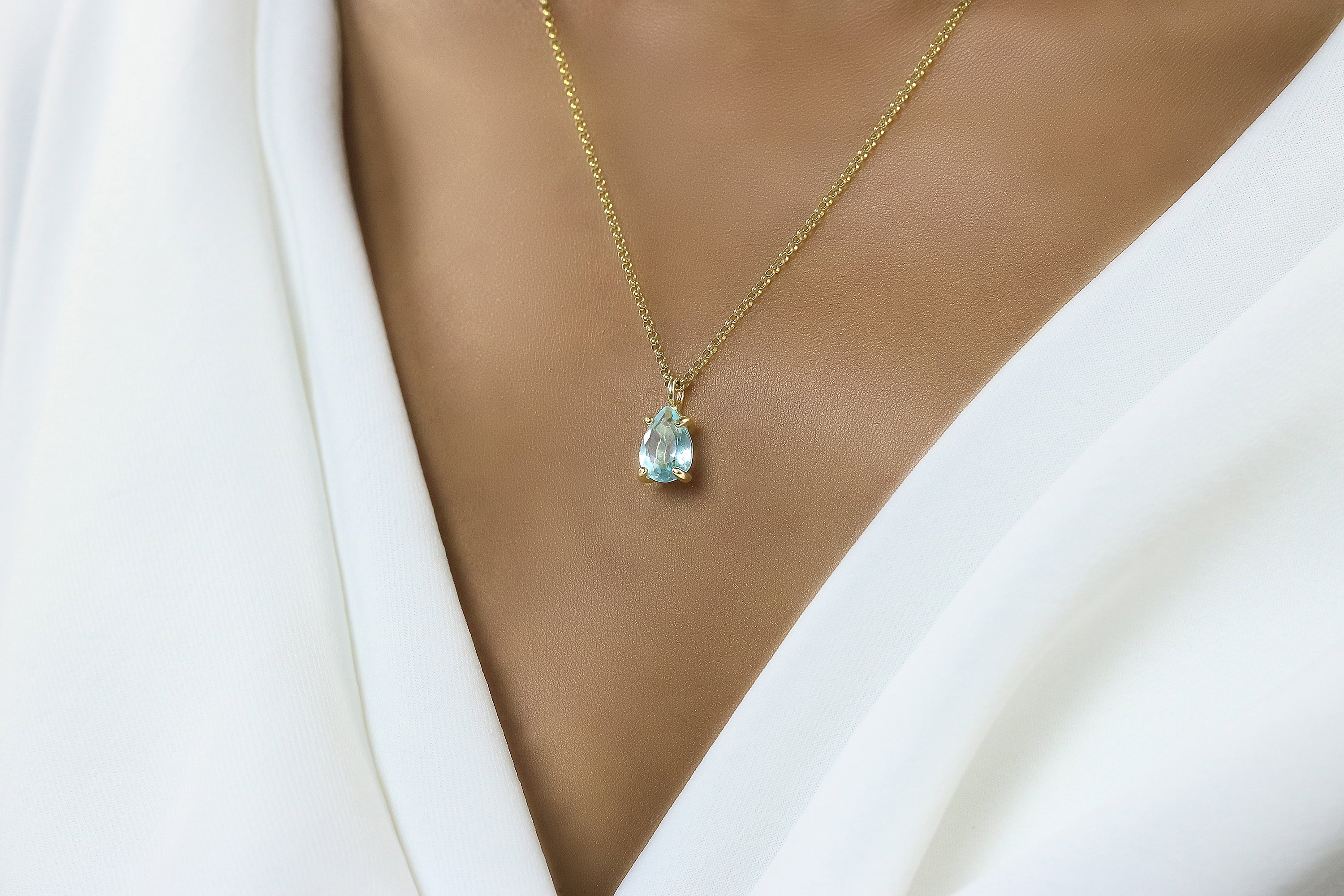 Radiant Blue Topaz Gold Necklace necklaces Anemone Unique