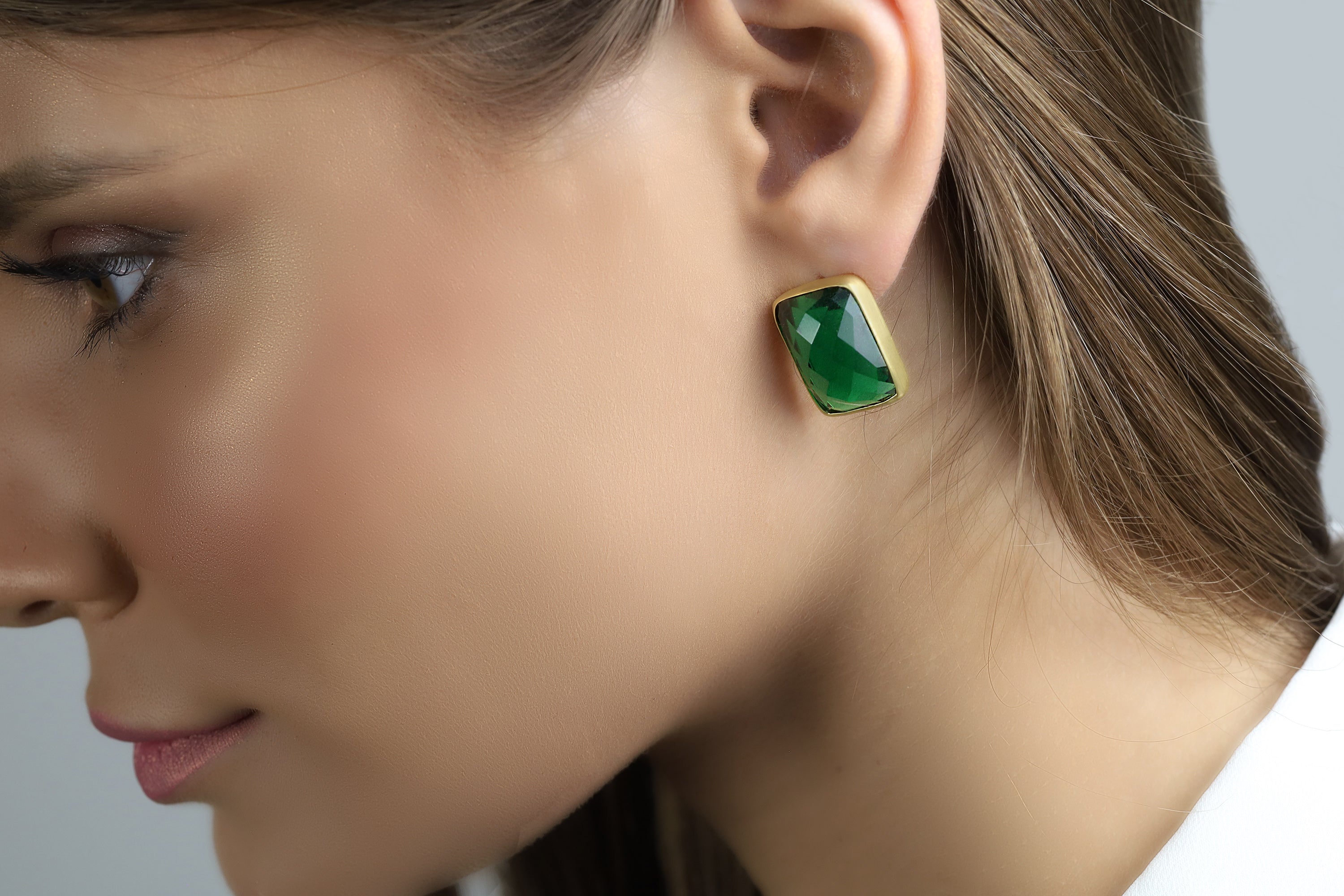 Rectangle Emerald Bezel Earrings in Gold Earrings Anemone Limited