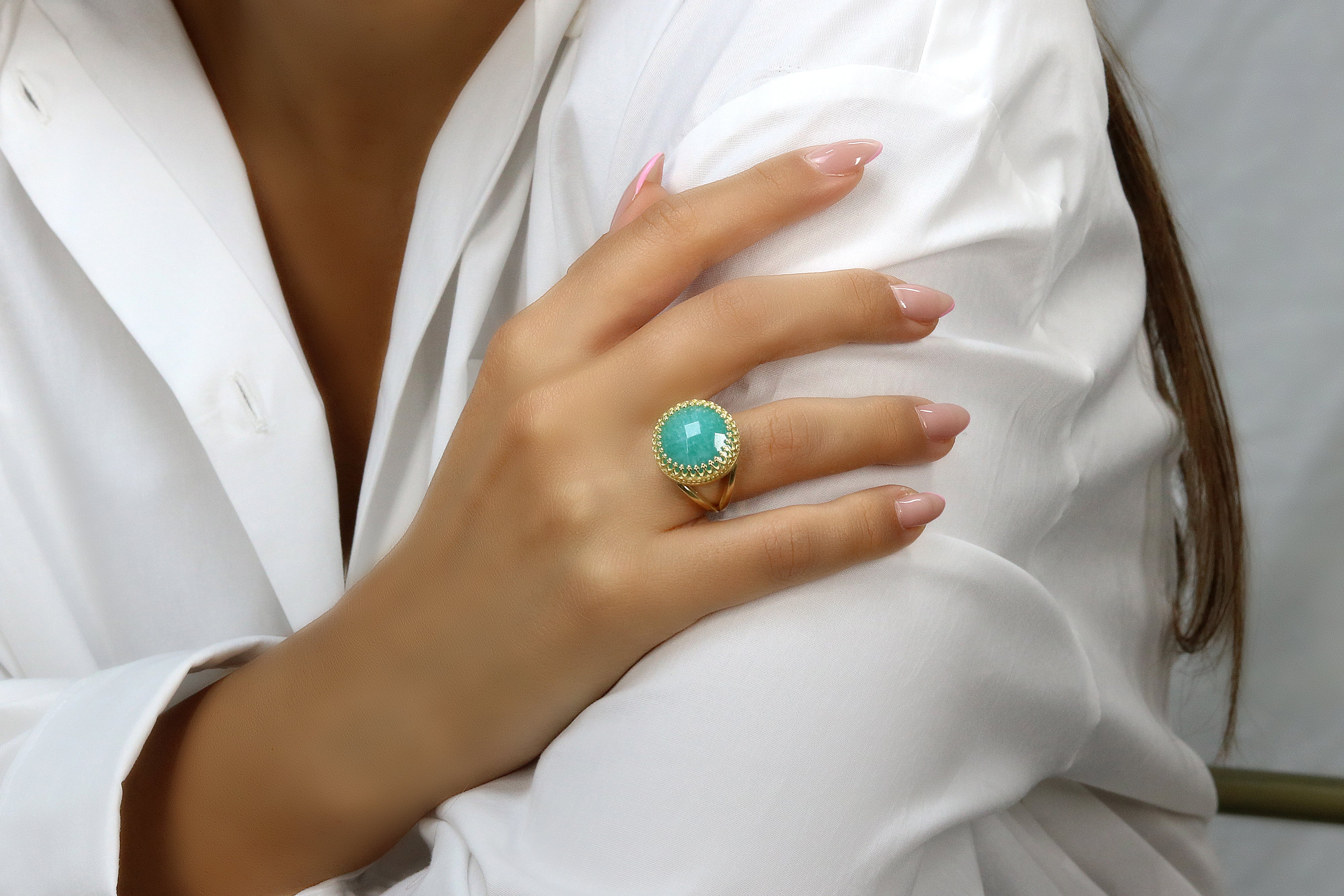 Bold Amazonite Gem Ring in 925 Sterling Silver Rings Anemone Jewelry