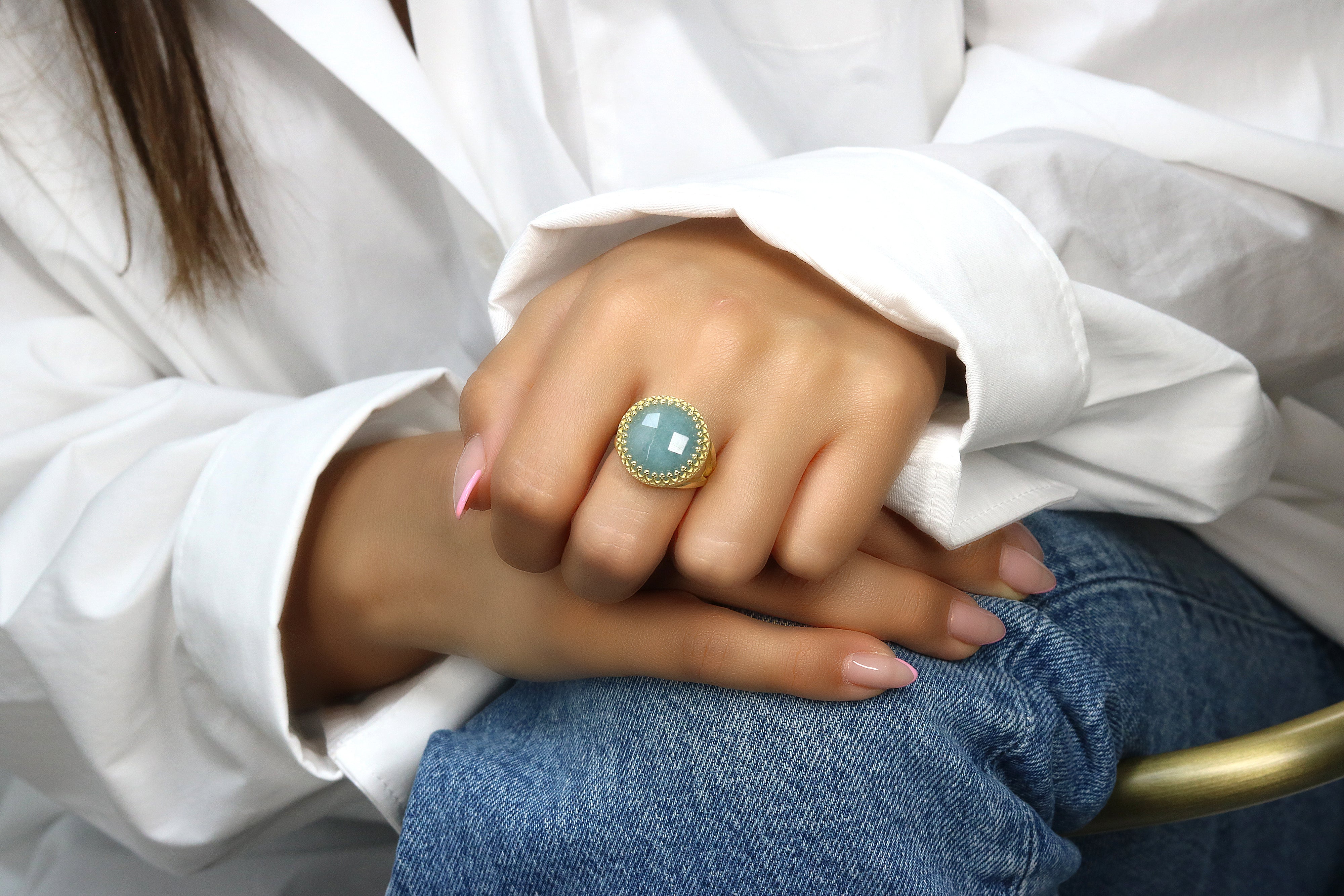 Aquamarine Ring in 14k Rose Gold-filled Band Rings Anemone Jewelry