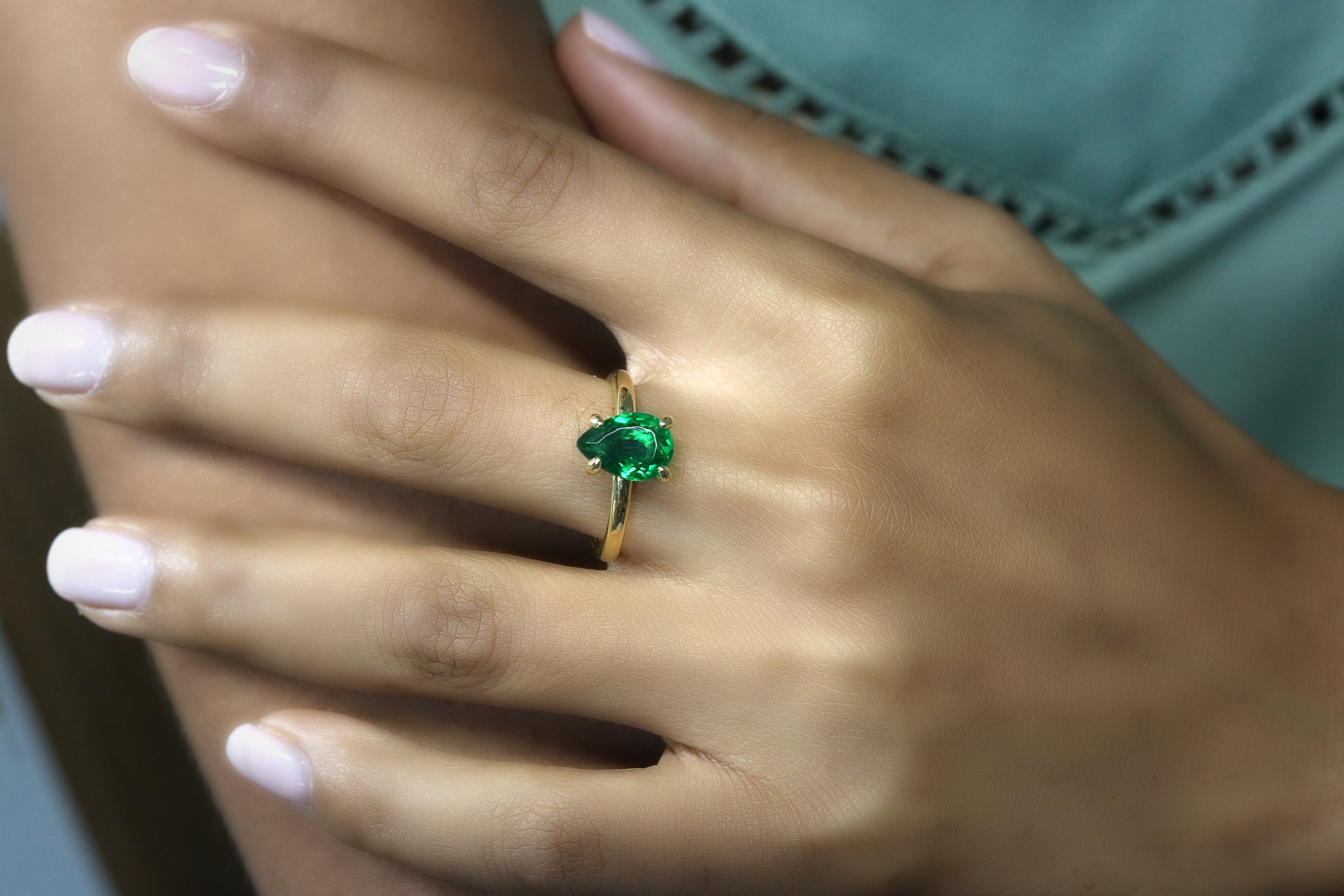 Verdant Pear Emerald Sterling Silver Ring Rings Anemone Unique