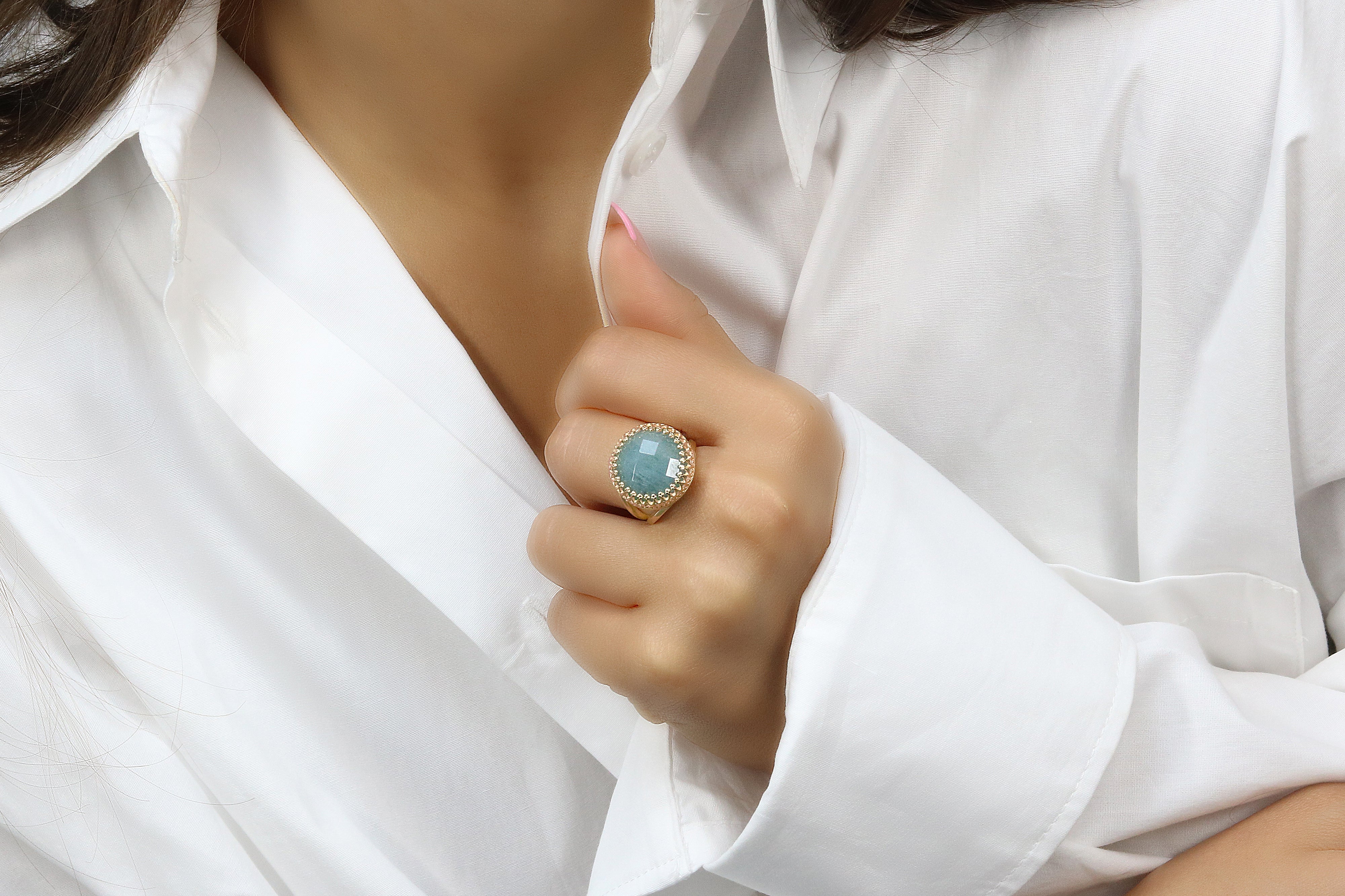 Intricate Aquamarine Ring with 14k Gold-filled Band Rings Anemone Jewelry