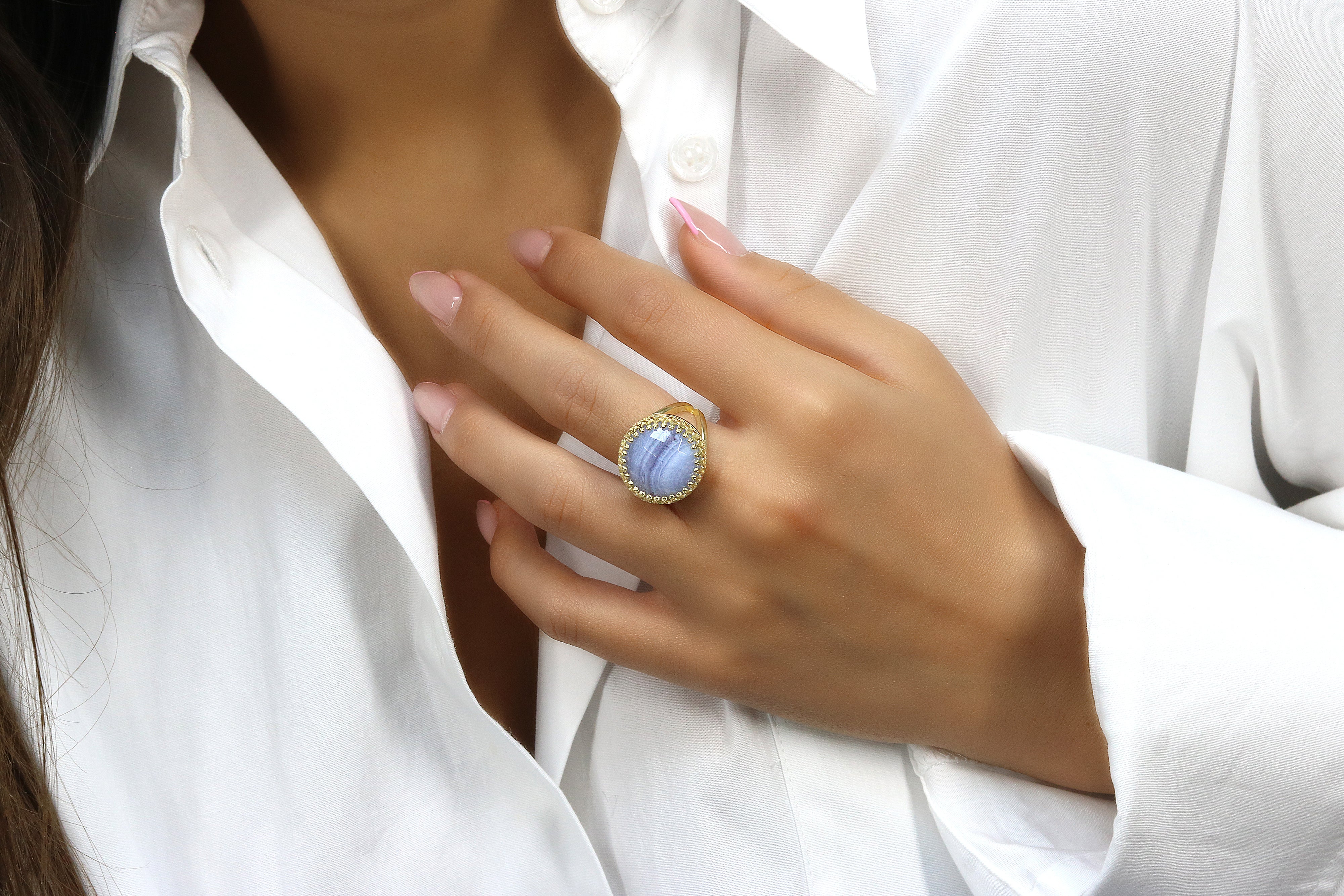 Neat Statement Blue Lace Agate Ring in Sterling Silver Rings Anemone Jewelry