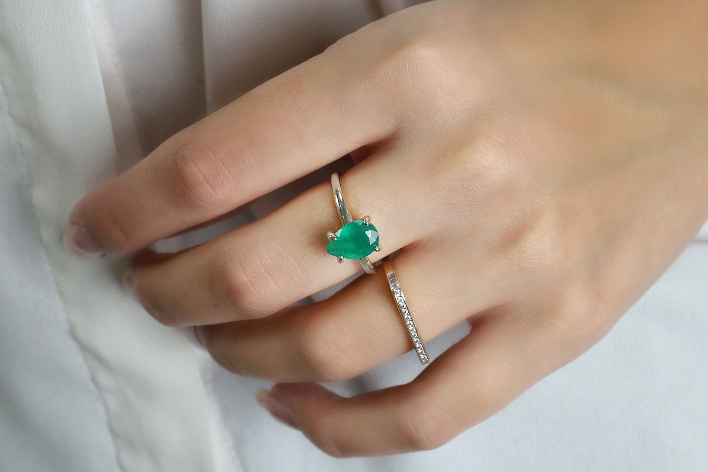 Pear-Cut Green Onyx Ring in 925 Sterling Silver Rings Anemone Unique