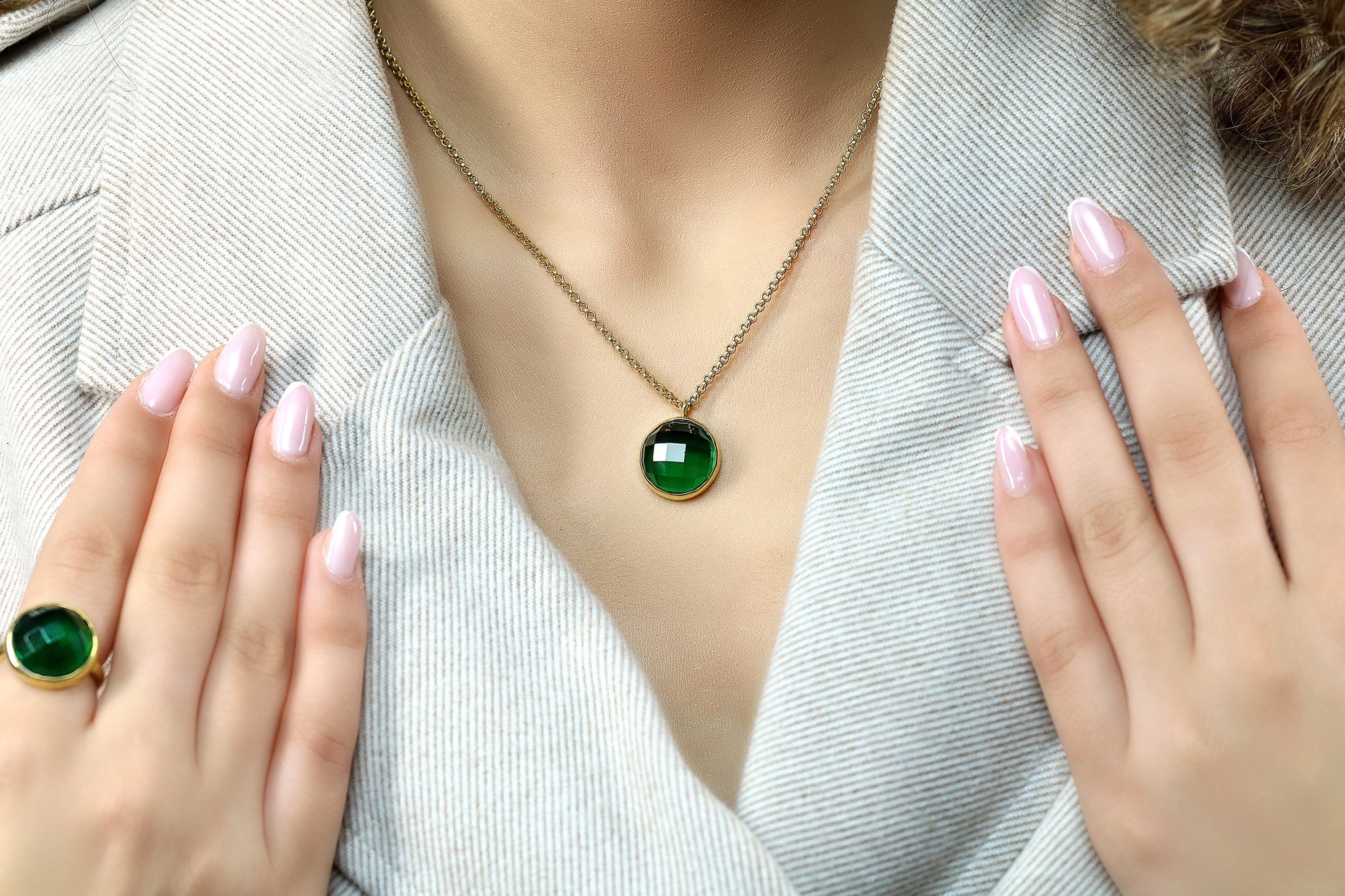 Bezel Set Gold Emerald Pendant Necklace necklaces Anemone Limited