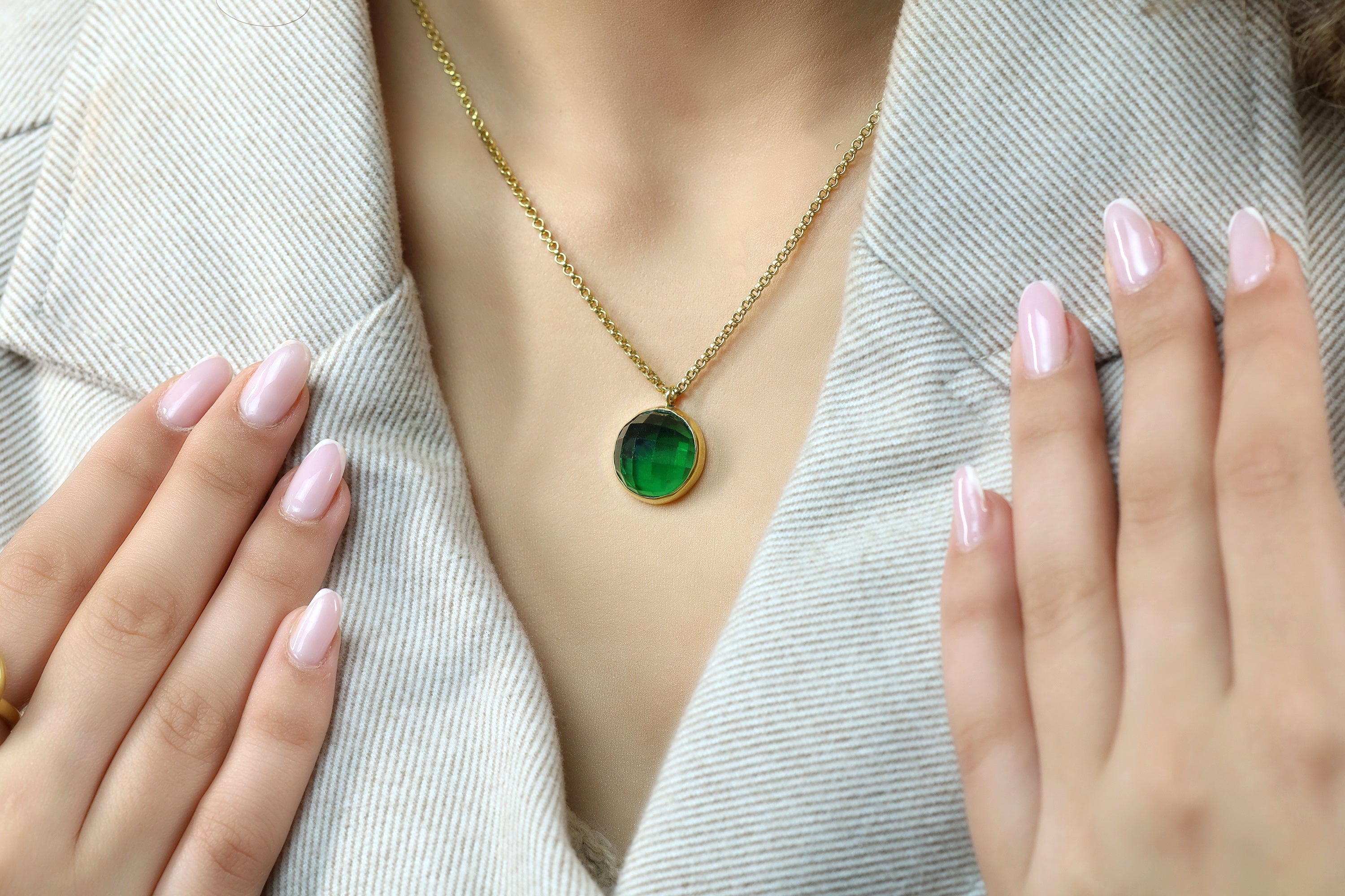 Bezel Set Gold Emerald Pendant Necklace necklaces Anemone Limited