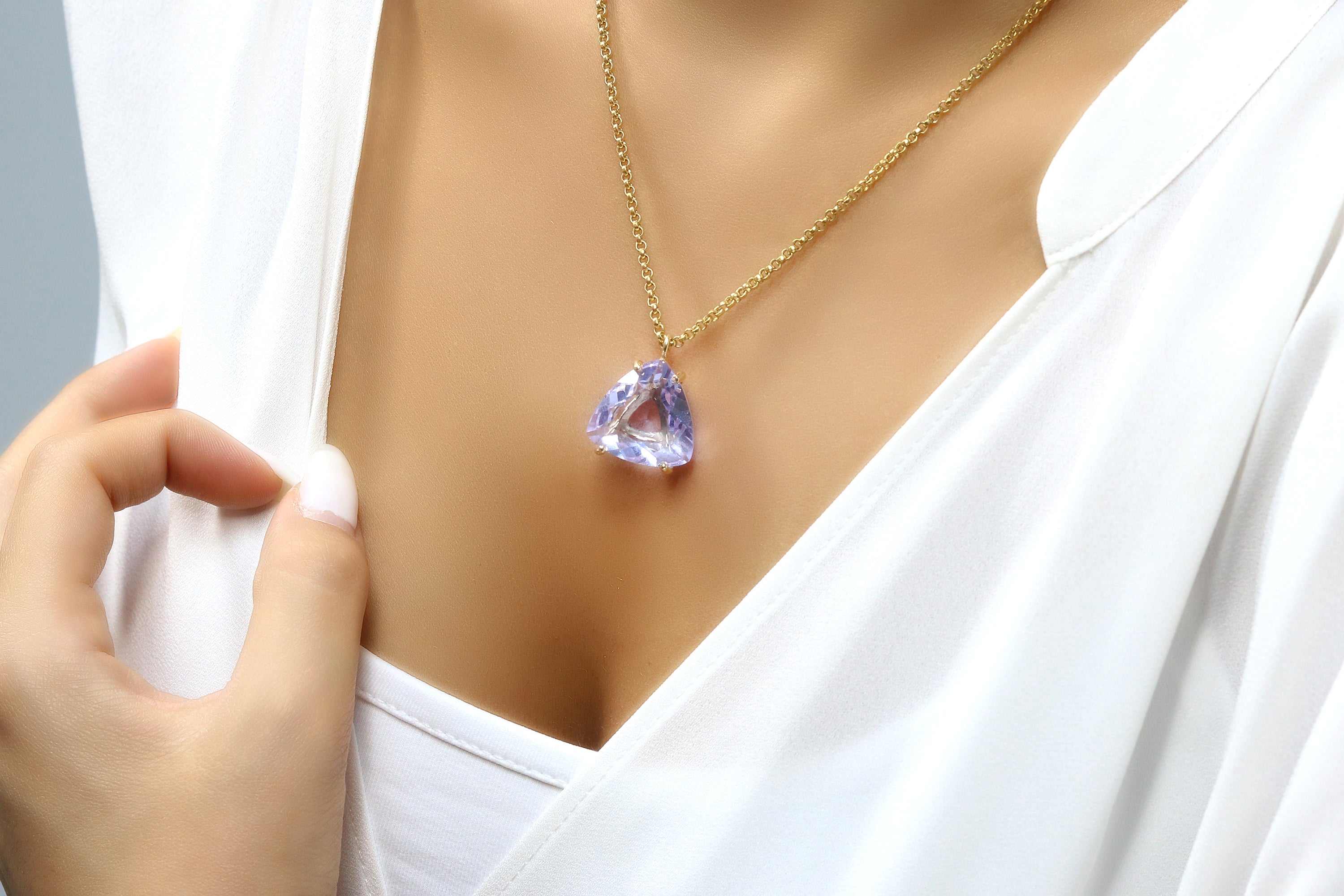 Triangle Tanzanite Pendant Necklace in Gold necklaces Anemone Jewelry