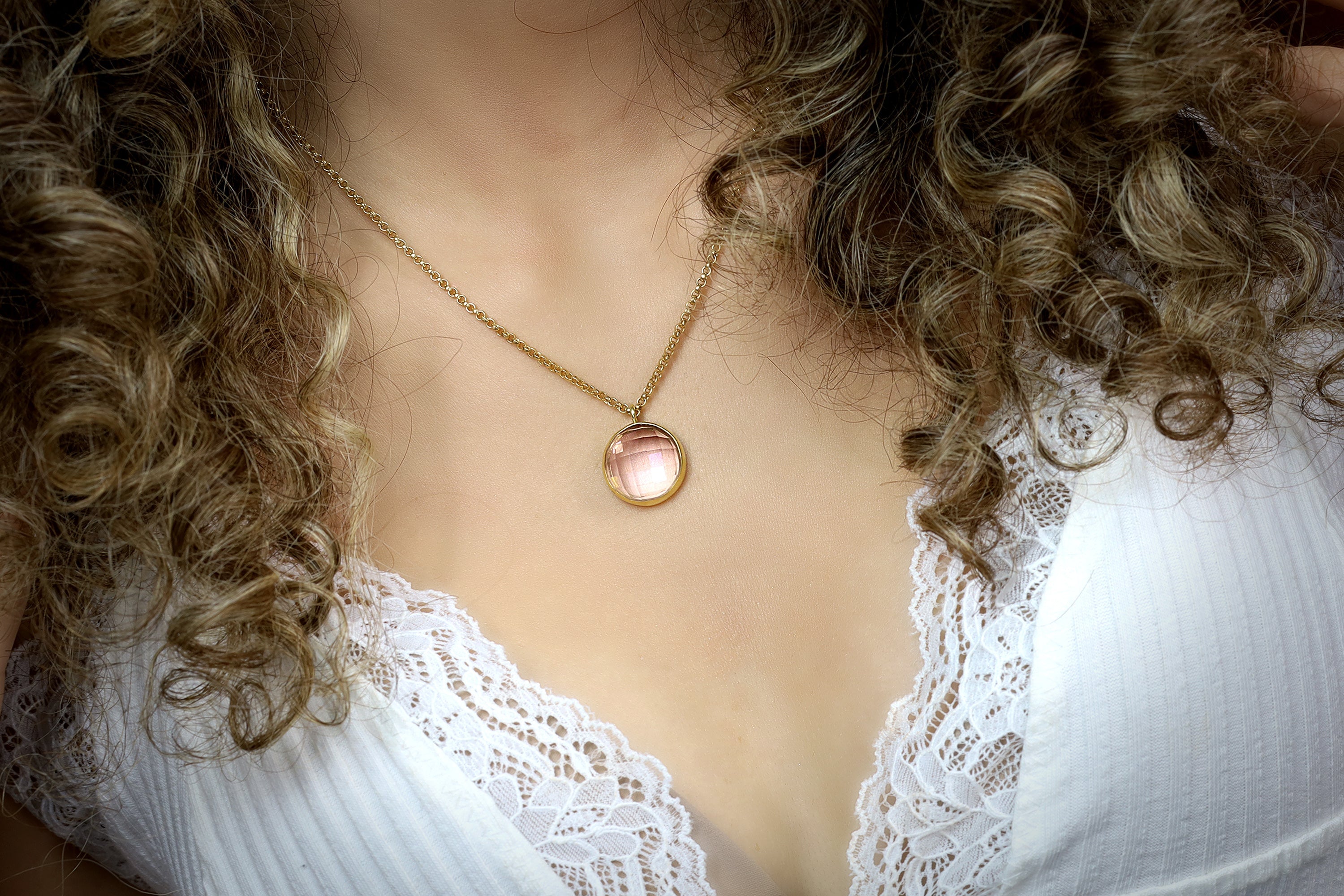 Self-Love Rose Quartz Gold Bezel Set Long Pendant Necklace necklaces Anemone Limited