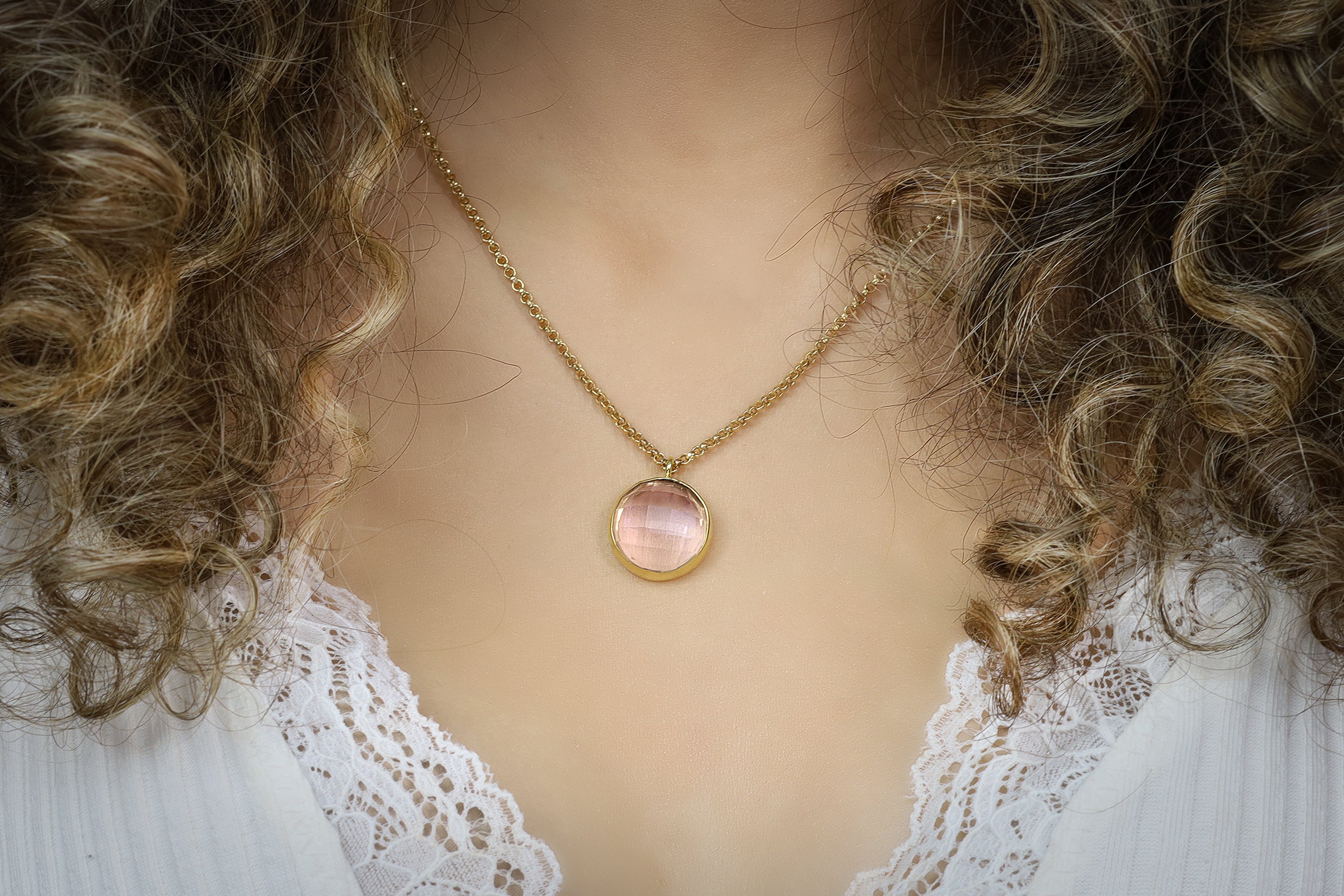 Self-Love Rose Quartz Gold Bezel Set Long Pendant Necklace necklaces Anemone Limited