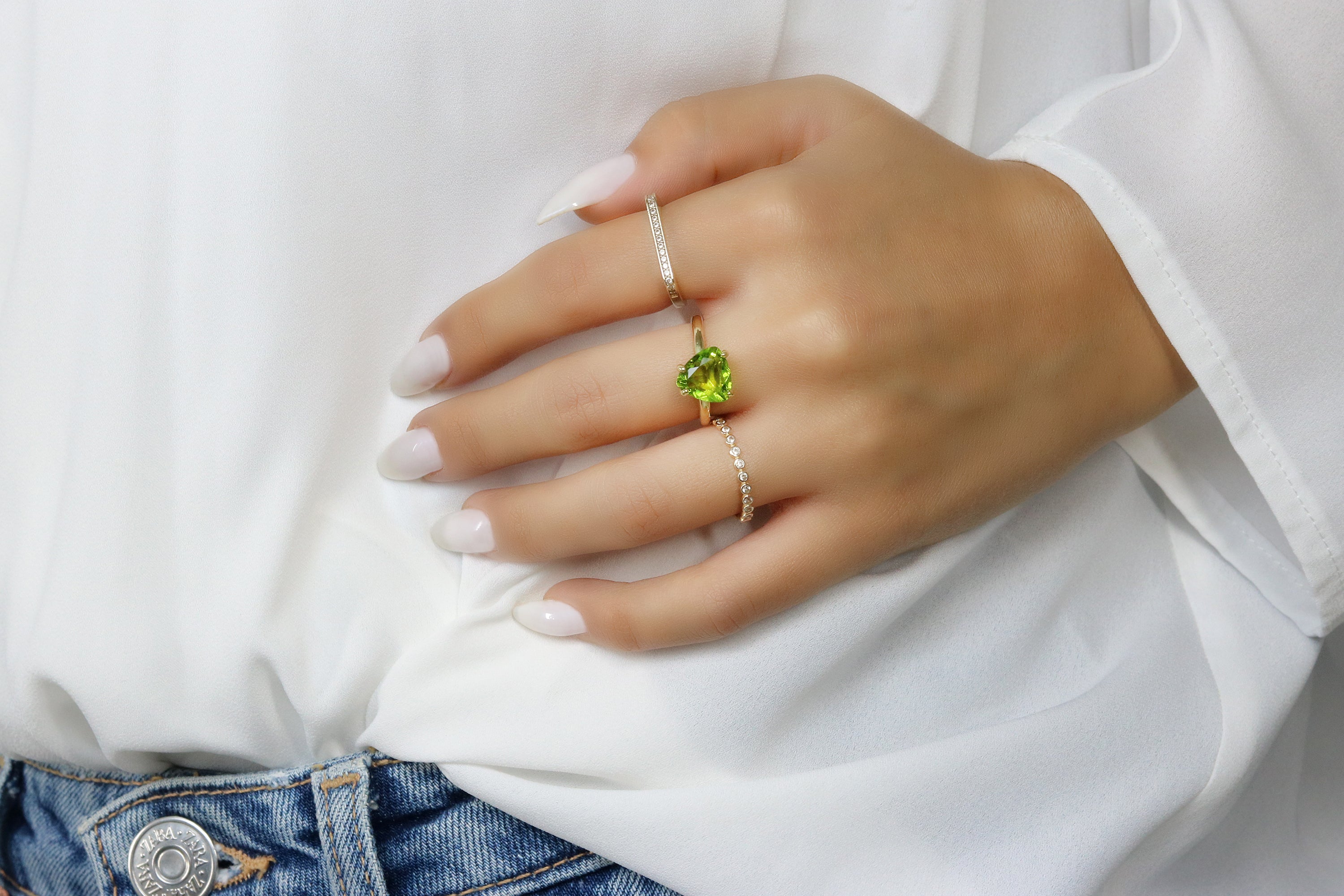 Gold Peridot Ring with Custom Band Rings Anemone Unique