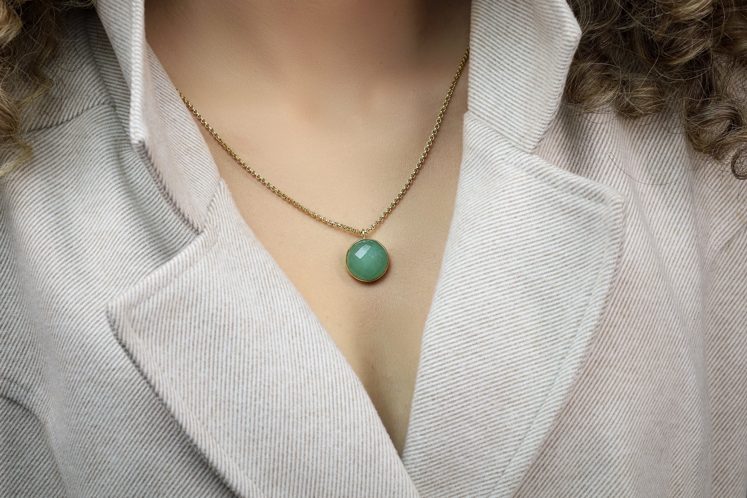 Green Aventurine Round Bezel Pendant Necklace necklaces Anemone Limited