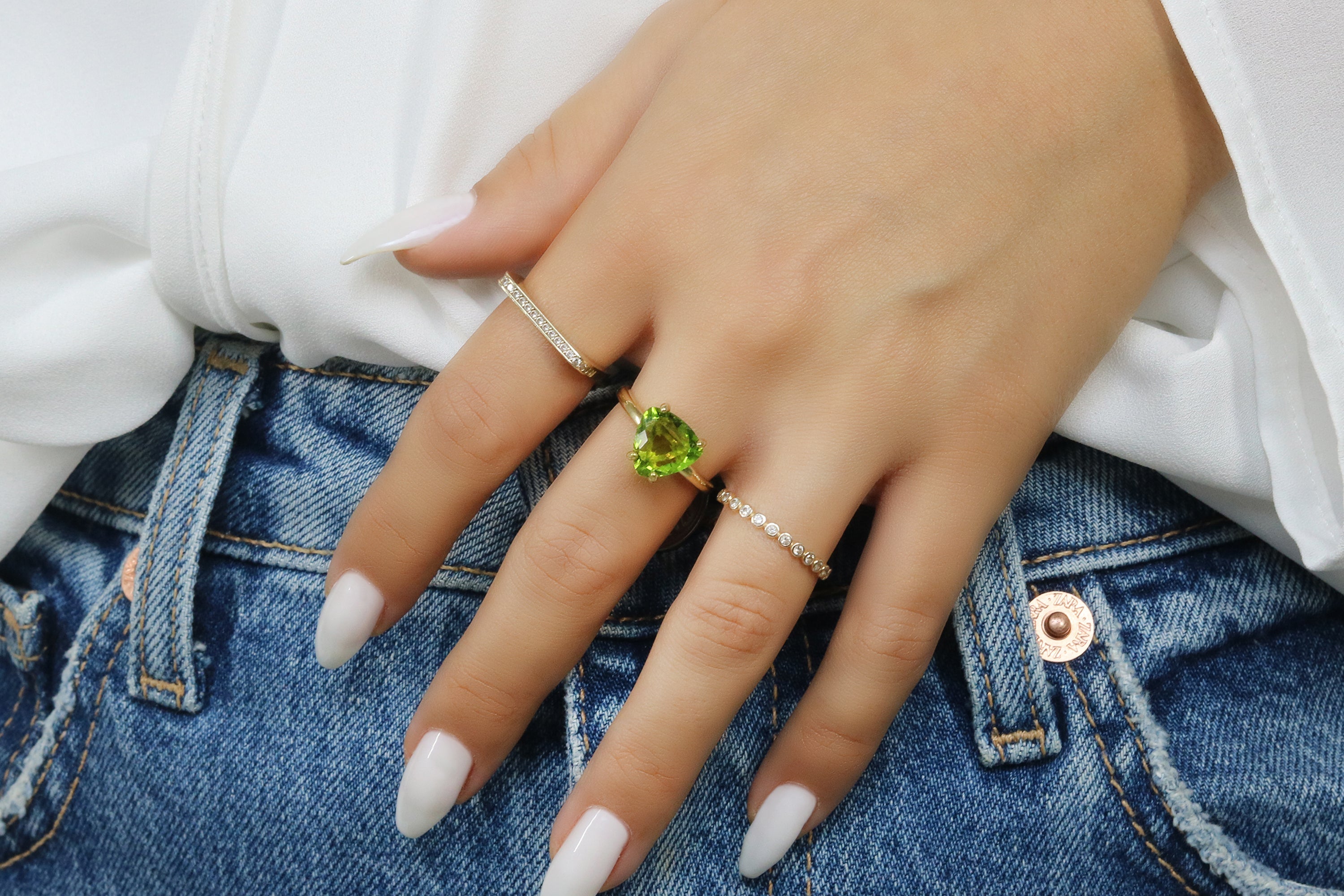 Gold Peridot Ring with Custom Band Rings Anemone Unique