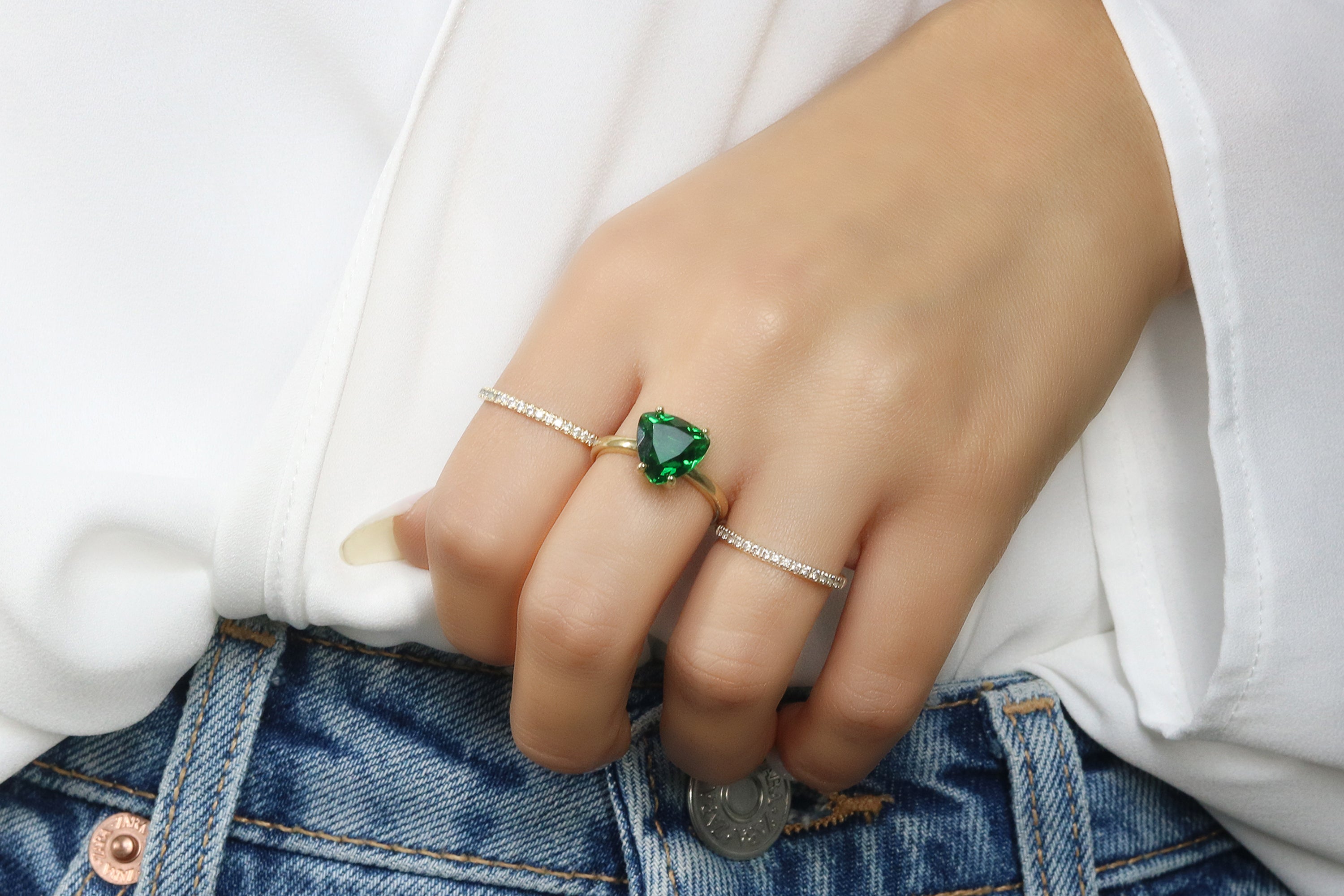 Pretty Silver Emerald Ring Rings Anemone Unique