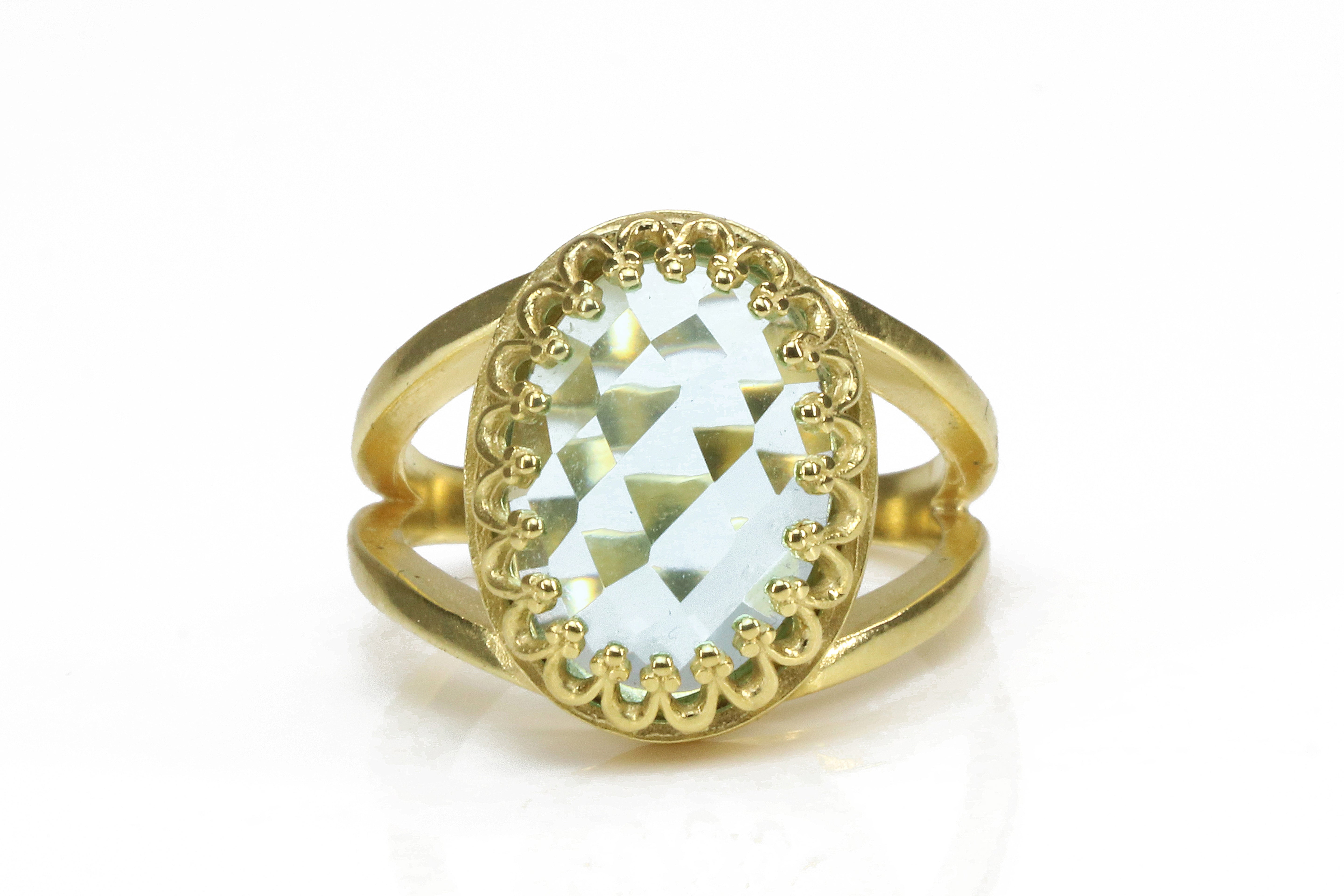 Lustrous Blue Topaz Ring in 14k Gold-filled Double Band Rings Anemone Jewelry