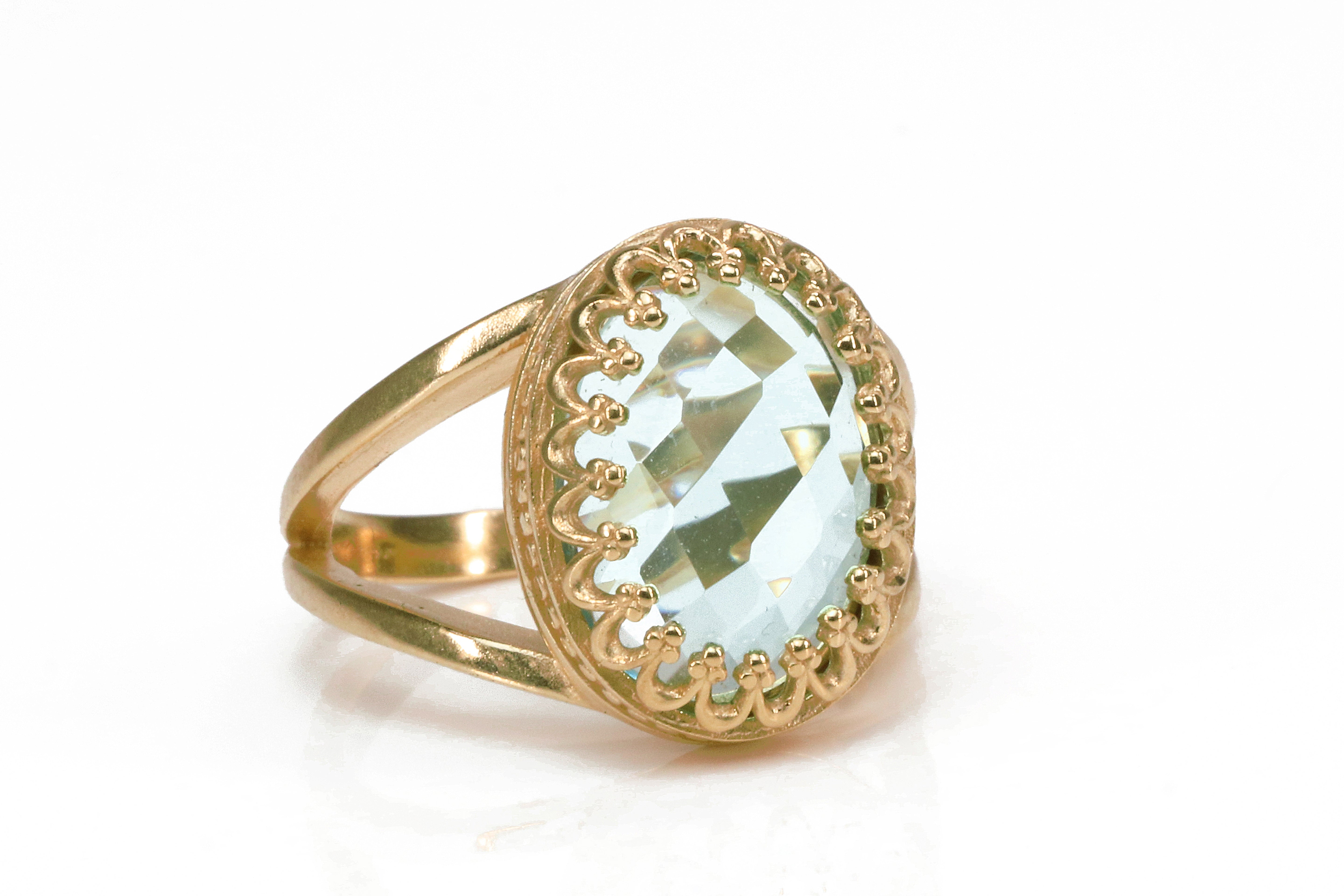 Lustrous Blue Topaz Ring in 14k Gold-filled Double Band Rings Anemone Jewelry