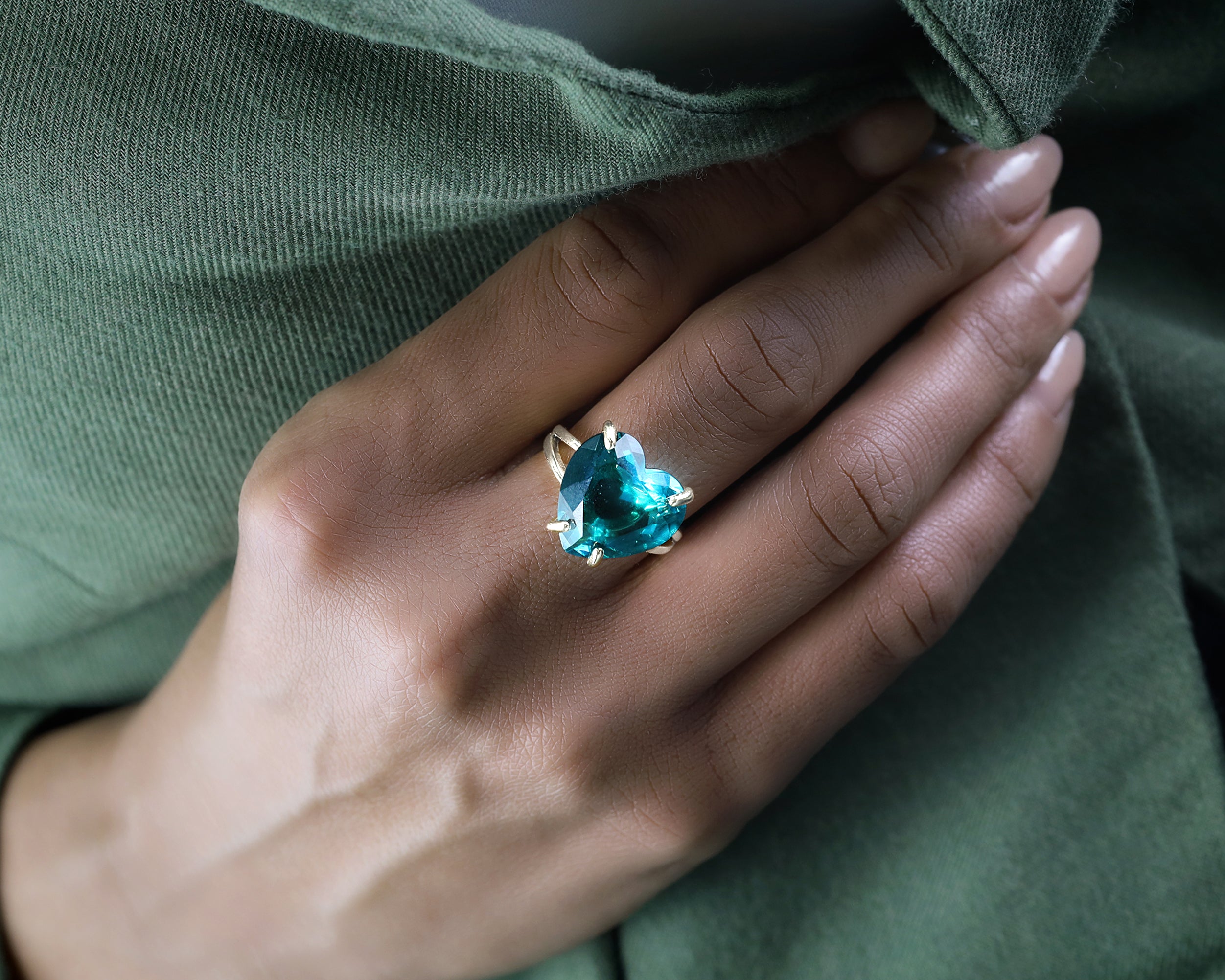 Heart Cut Blue Tourmaline Ring Anemone Jewelry