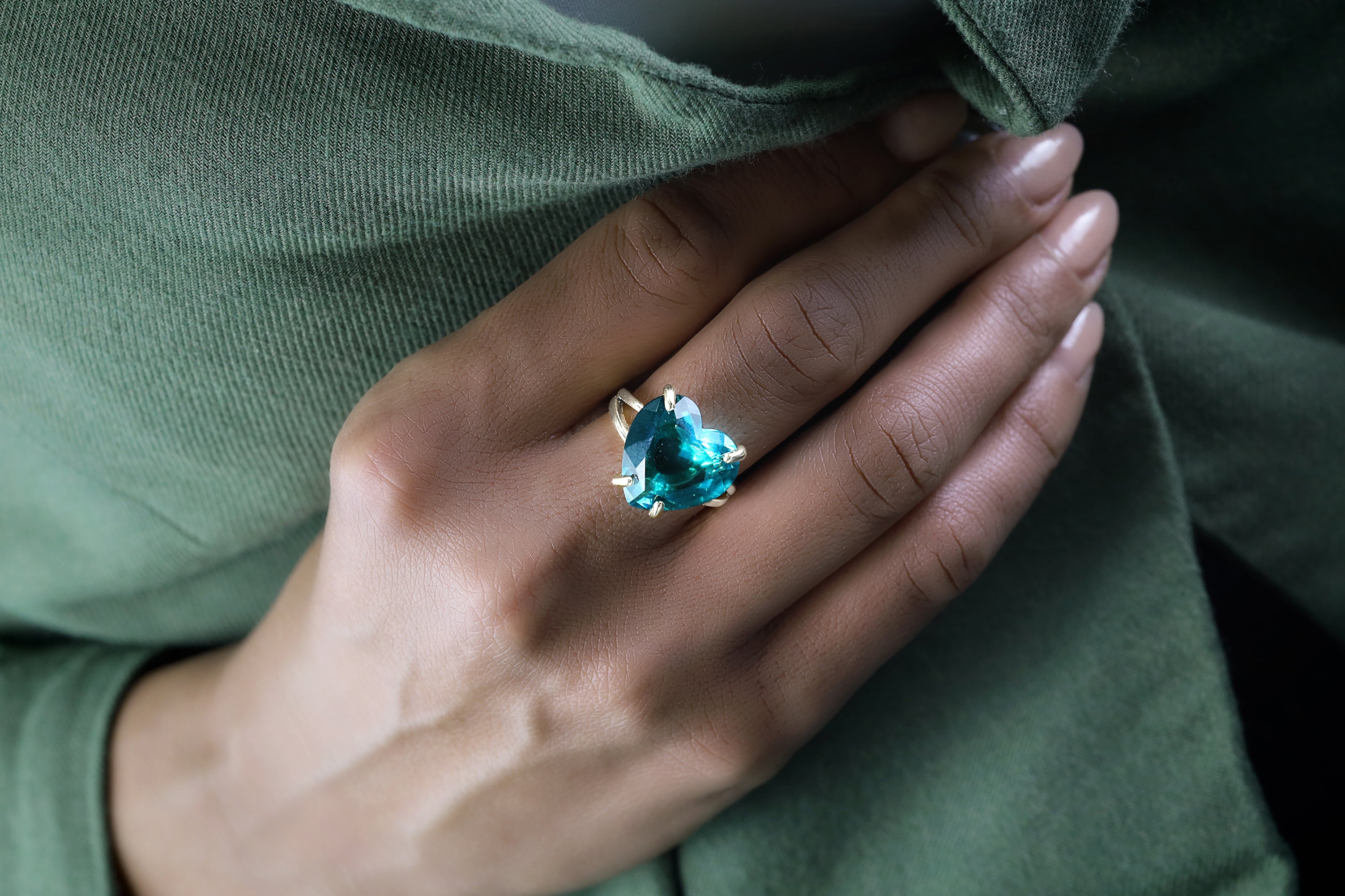 Heart Cut Blue Tourmaline Ring Anemone Jewelry