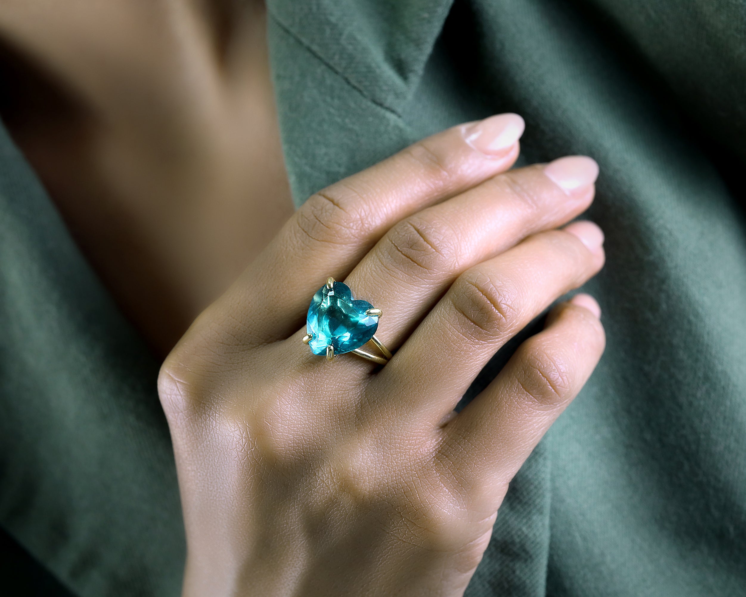 Heart Cut Blue Tourmaline Ring Anemone Jewelry