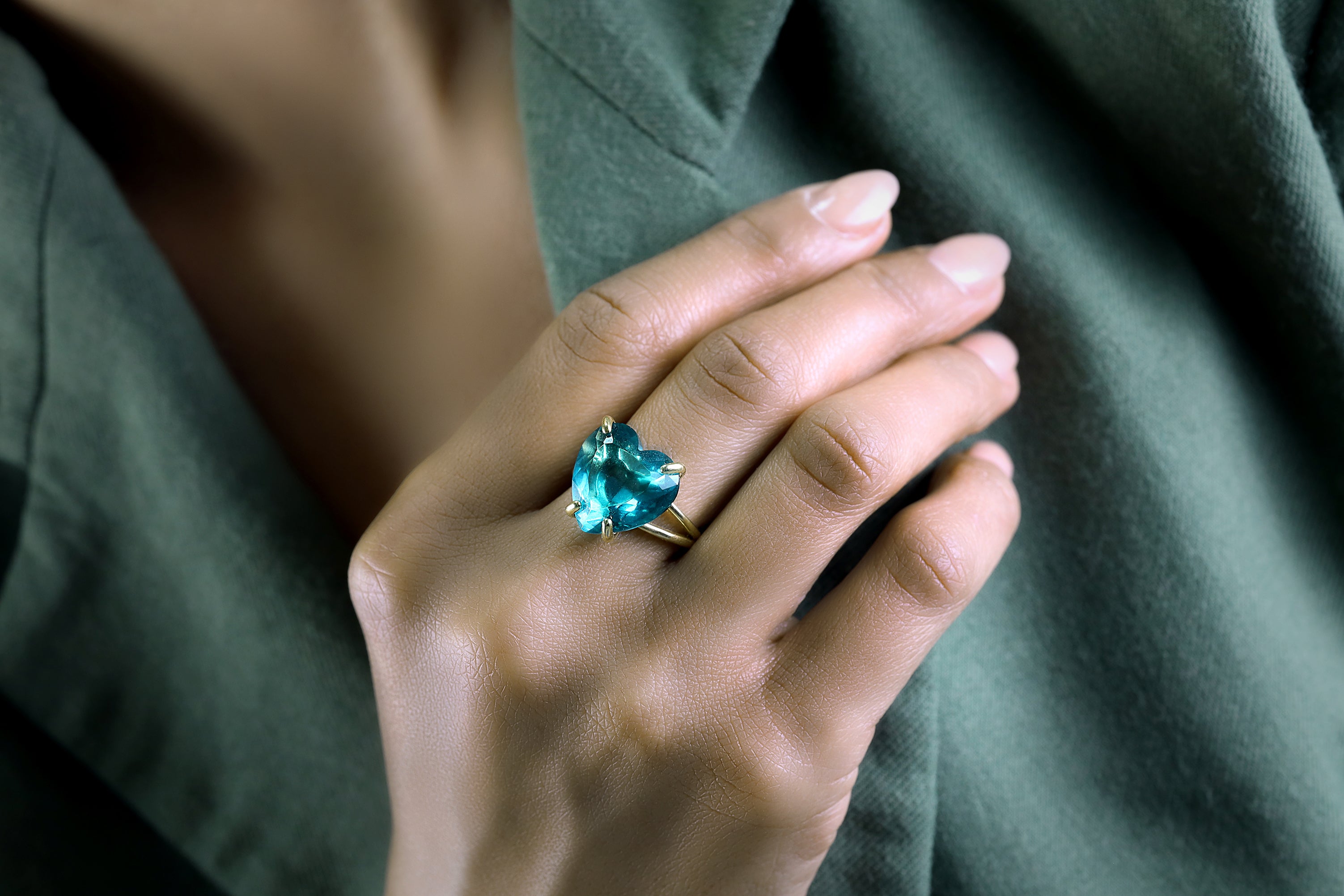 Heart Cut Blue Tourmaline Ring Anemone Jewelry