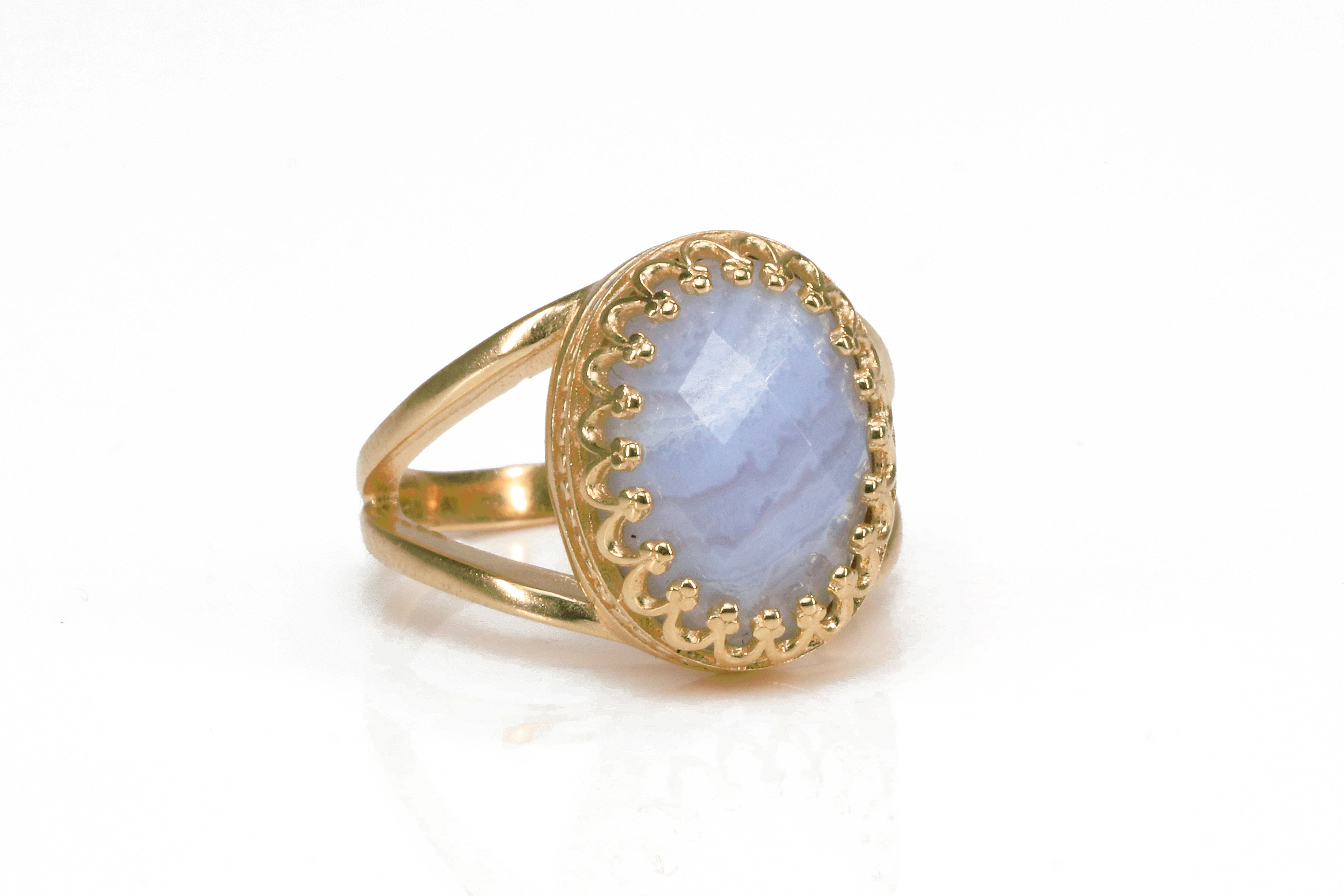 Lovely Oval Blue Lace Agate Sterling Silver Ring Rings Anemone Jewelry