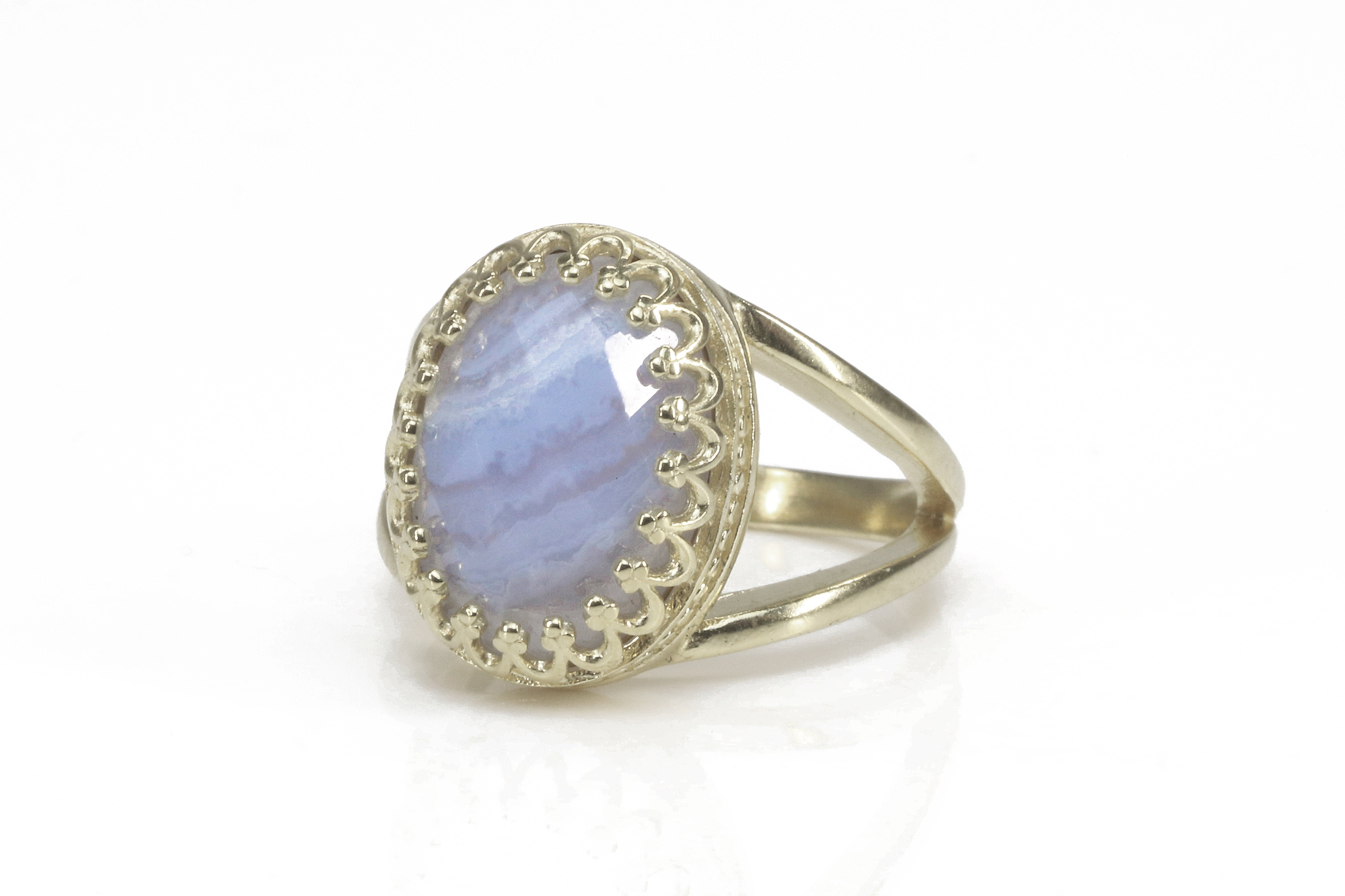 Lovely Oval Blue Lace Agate Sterling Silver Ring Rings Anemone Jewelry