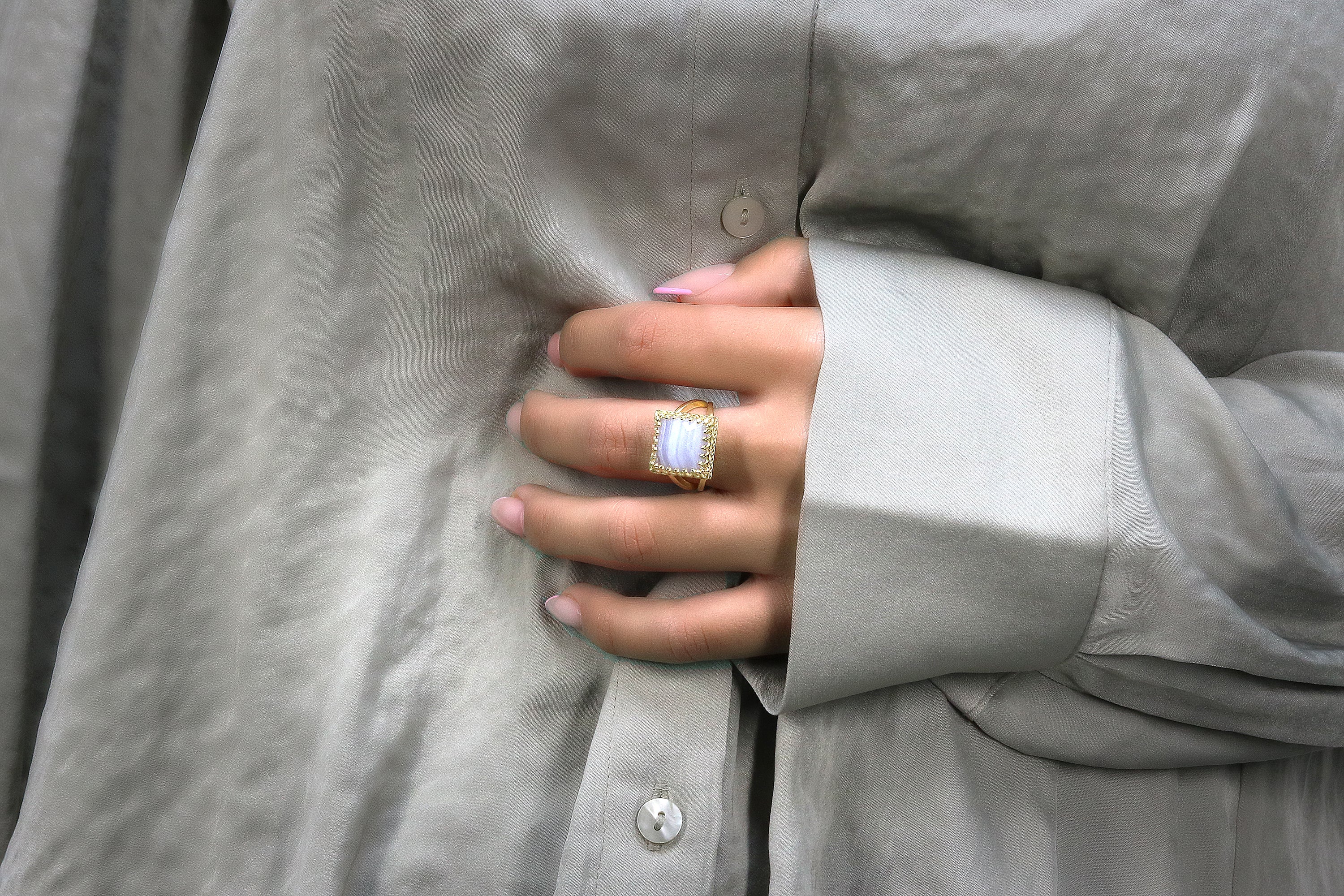 Stunning Lace Agate in 14k Gold-filled Band Rings Anemone Jewelry