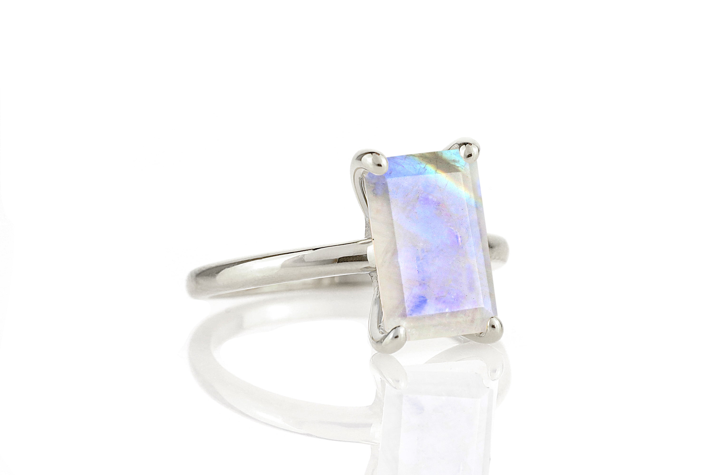 Sterling Silver Rectangle Moonstone Ring Rings Anemone Unique